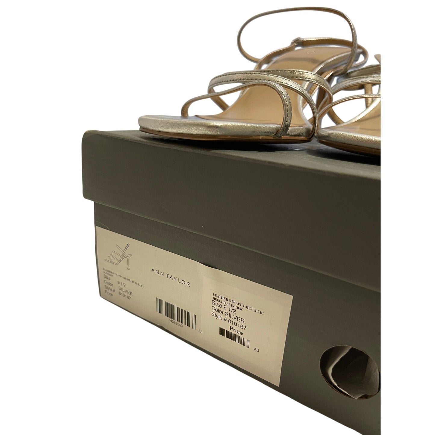 NIB Ann Taylor Silver Leather Strappy Sandals Size 9.5 M