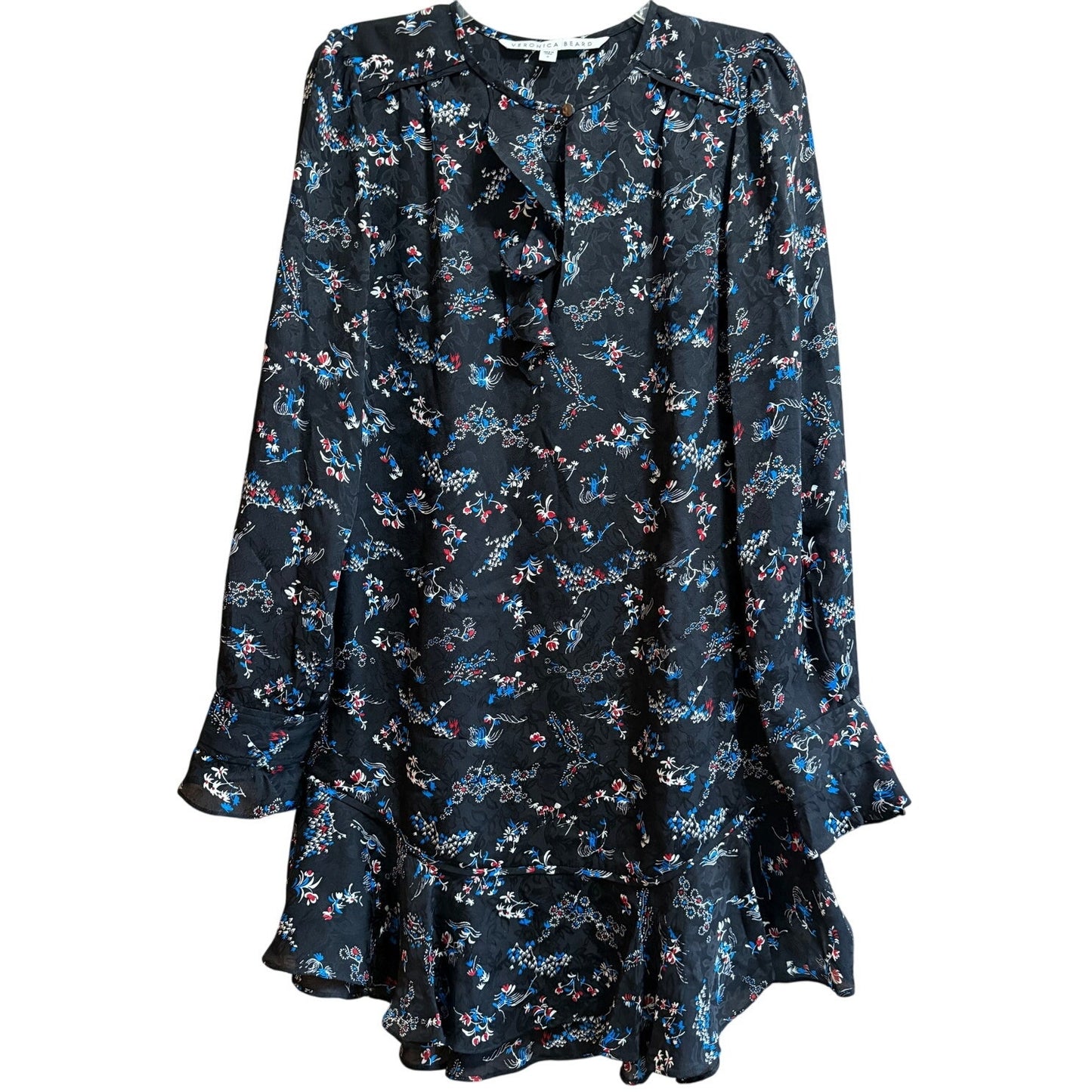 Veronica Beard Black Floral Silk Long Sleeve Mini Dress - Size 6
