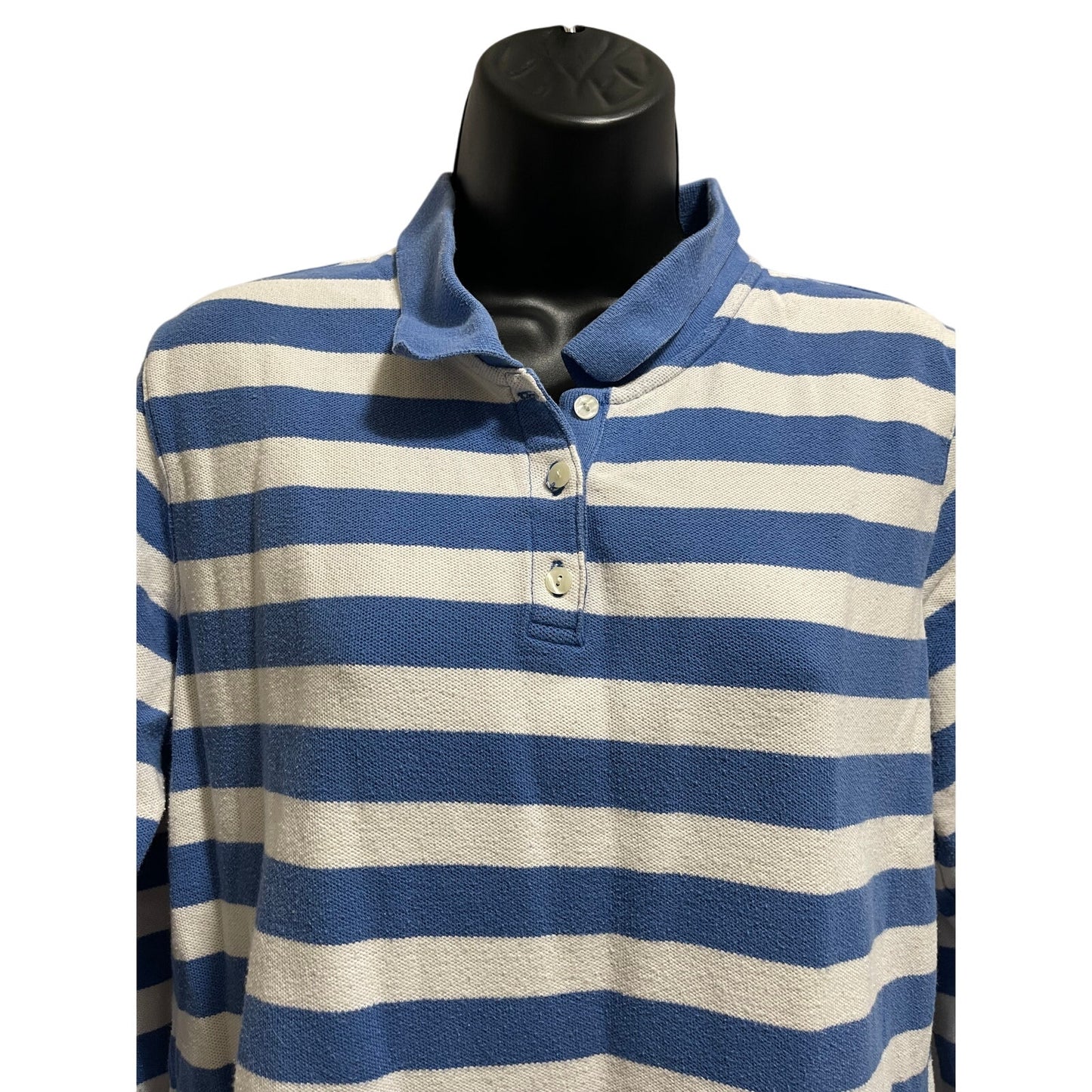 Croft & Barrow Blue & White Long Sleeve Polo Shirt - Size Large
