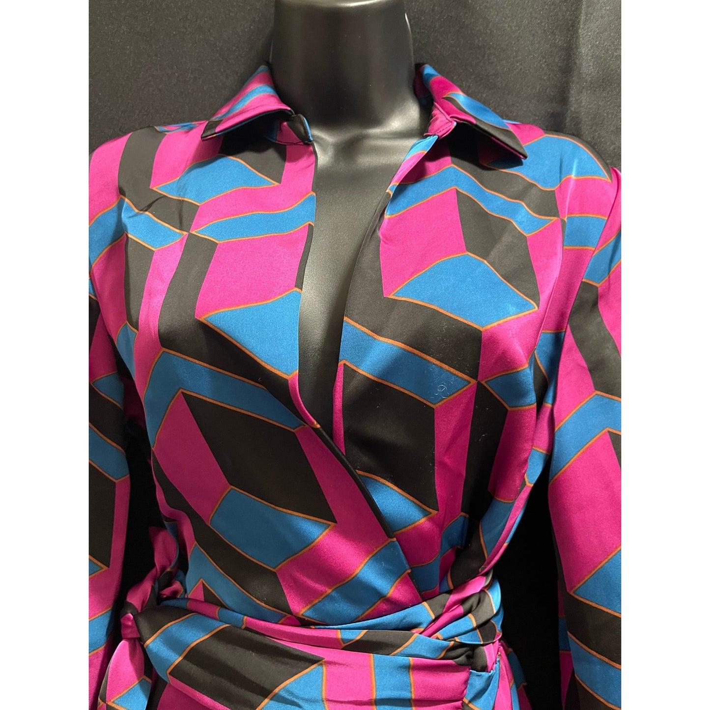 House of Harlow 1960 Pink & Blue Wrap Dress - Long Sleeve - XS