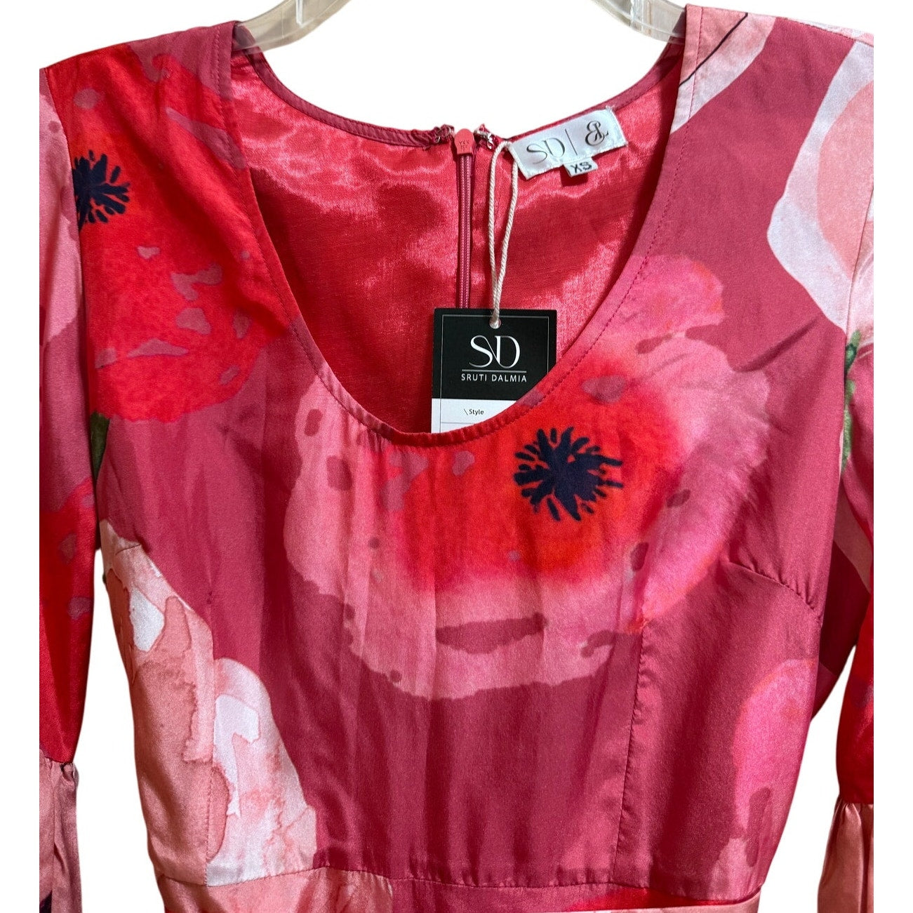 Sruti Dalmia Pink Floral Satin Belted Maxi Dress - NWT - Size XS - $360 MSRP