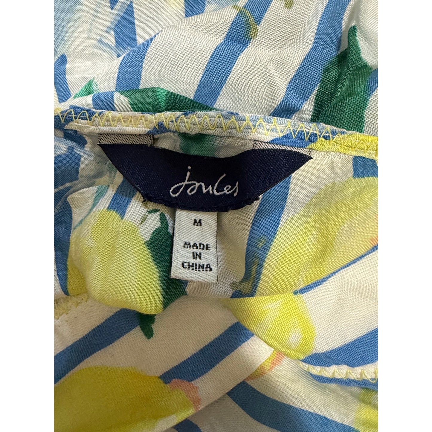 Joules Size Medium Lemon Print Sleeveless Cinch Waist Midi Dress
