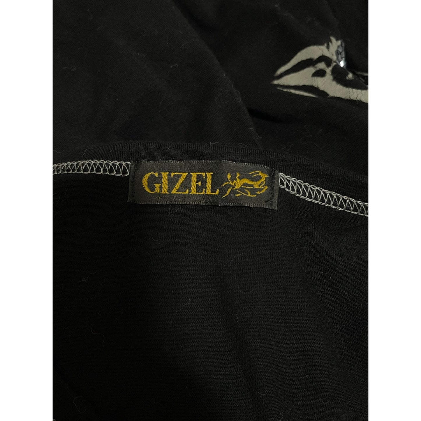 Gizel Black Graphic Print Beaded Accents Y2K Medium Long Sleeve T-Shirt