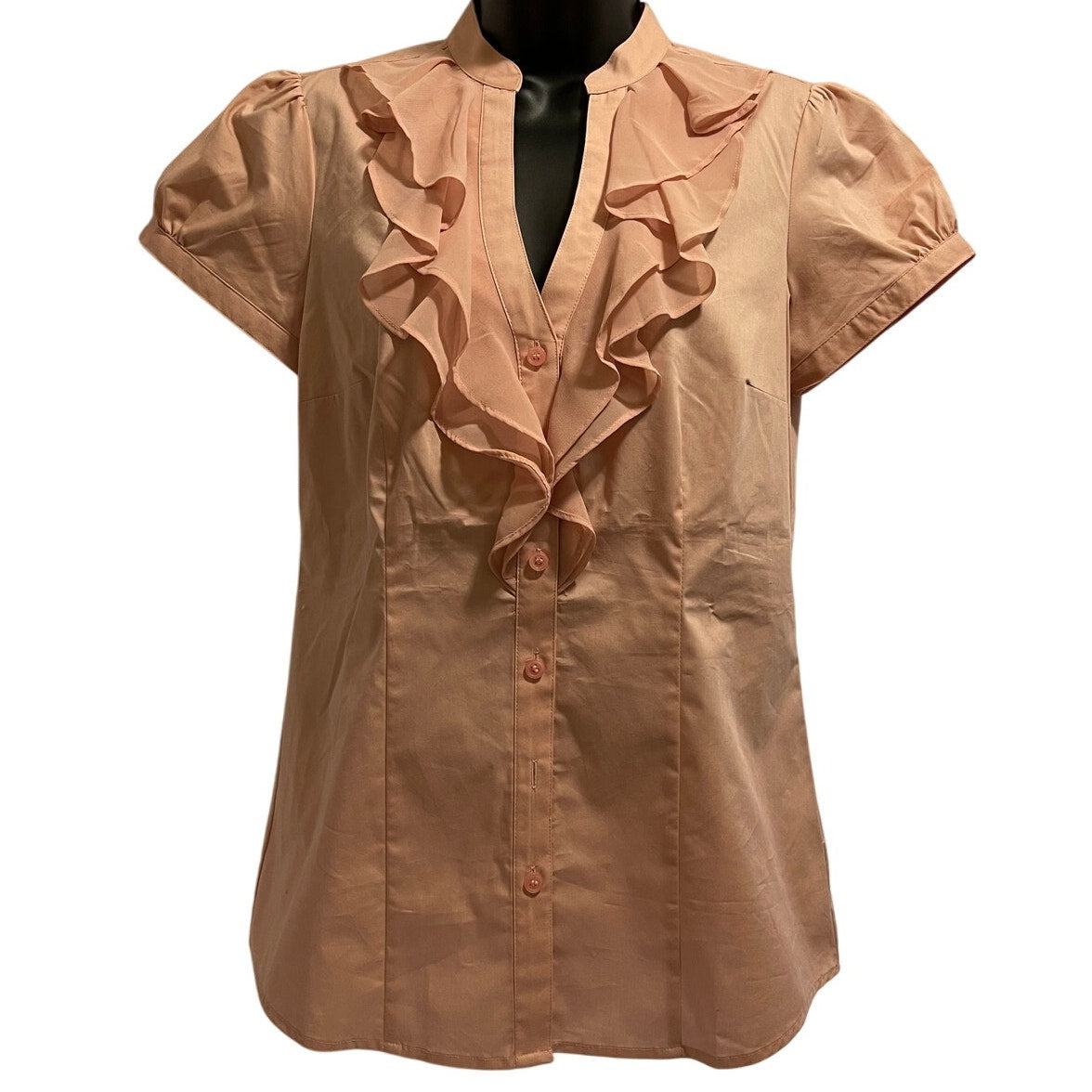 NWT The Limited Pink Short Sleeve Ruffle Front Blouse - Size Small