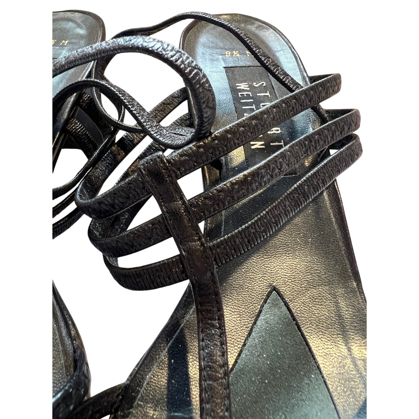 Stuart Weitzman Black Strappy Sandals 2.5" Block Heel - Size 9.5