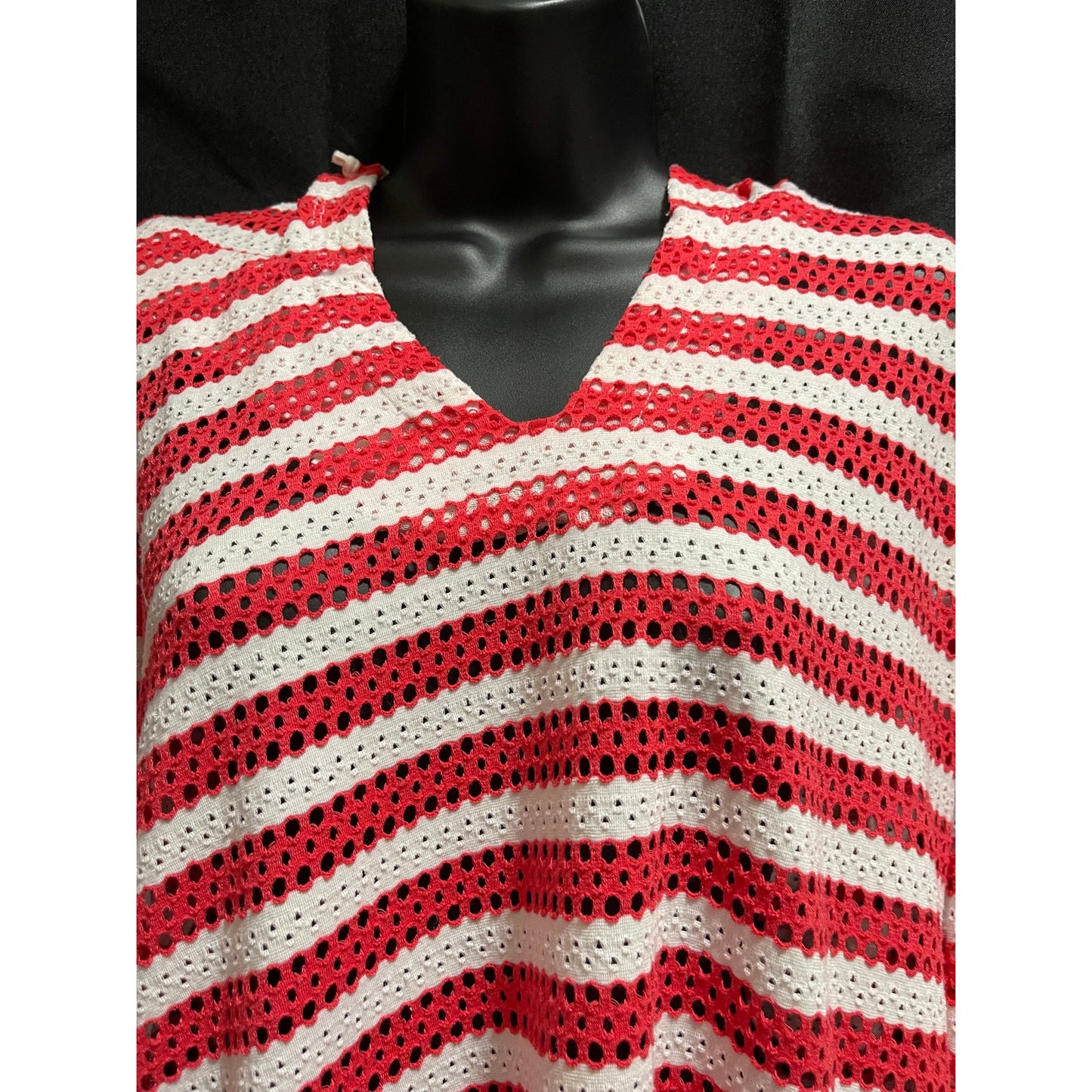 Forcynthia Beachwear Size Small Red & White Striped Open Knit Hooded Sweater