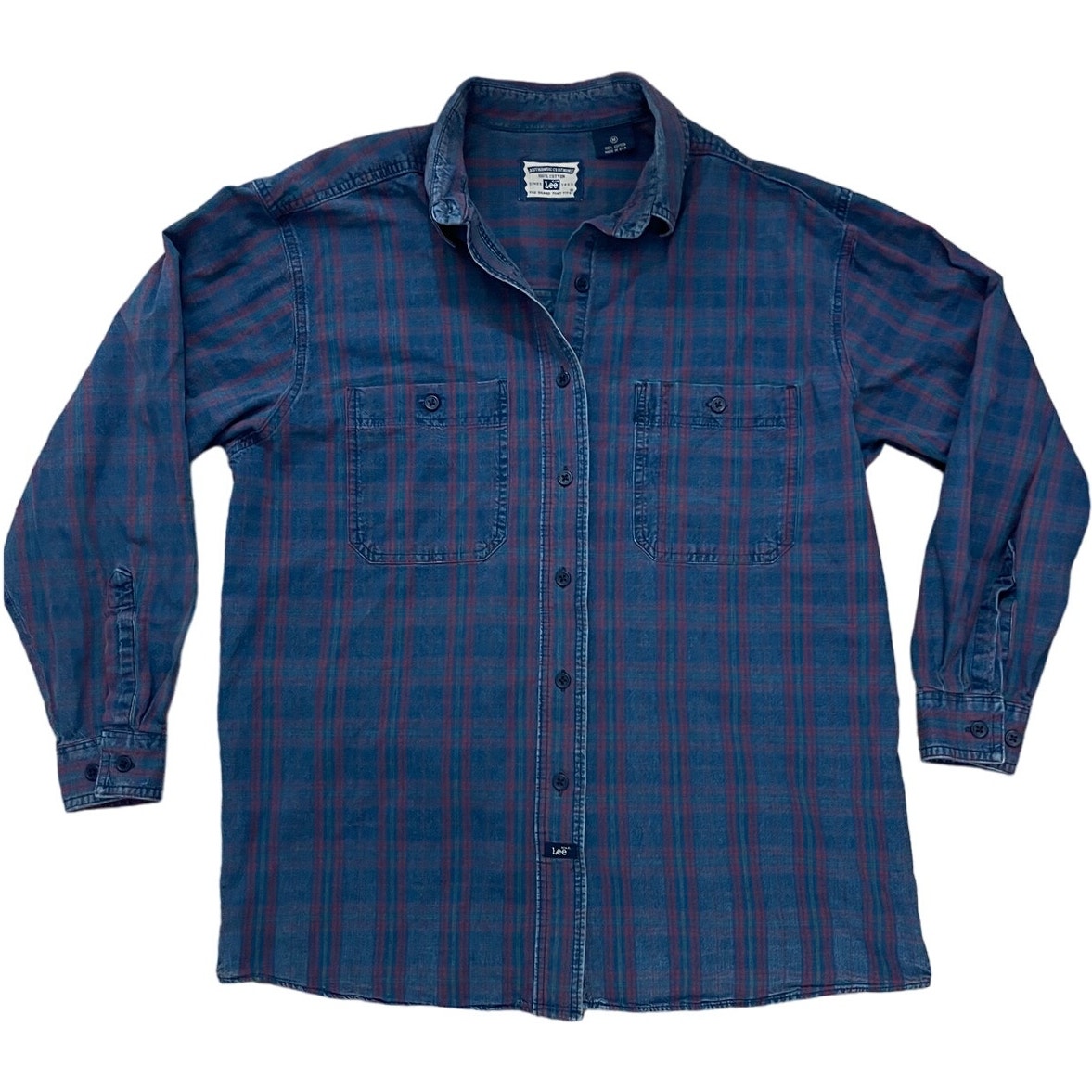 Vintage 90s Lee 100% Cotton Long Sleeve Plaid Button Front Shirt Men's Medium