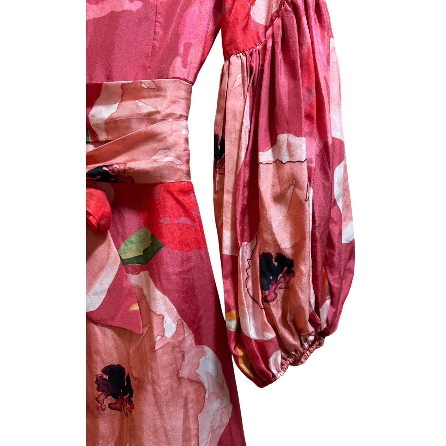 Sruti Dalmia Pink Floral Satin Belted Maxi Dress - NWT - Size XS - $360 MSRP