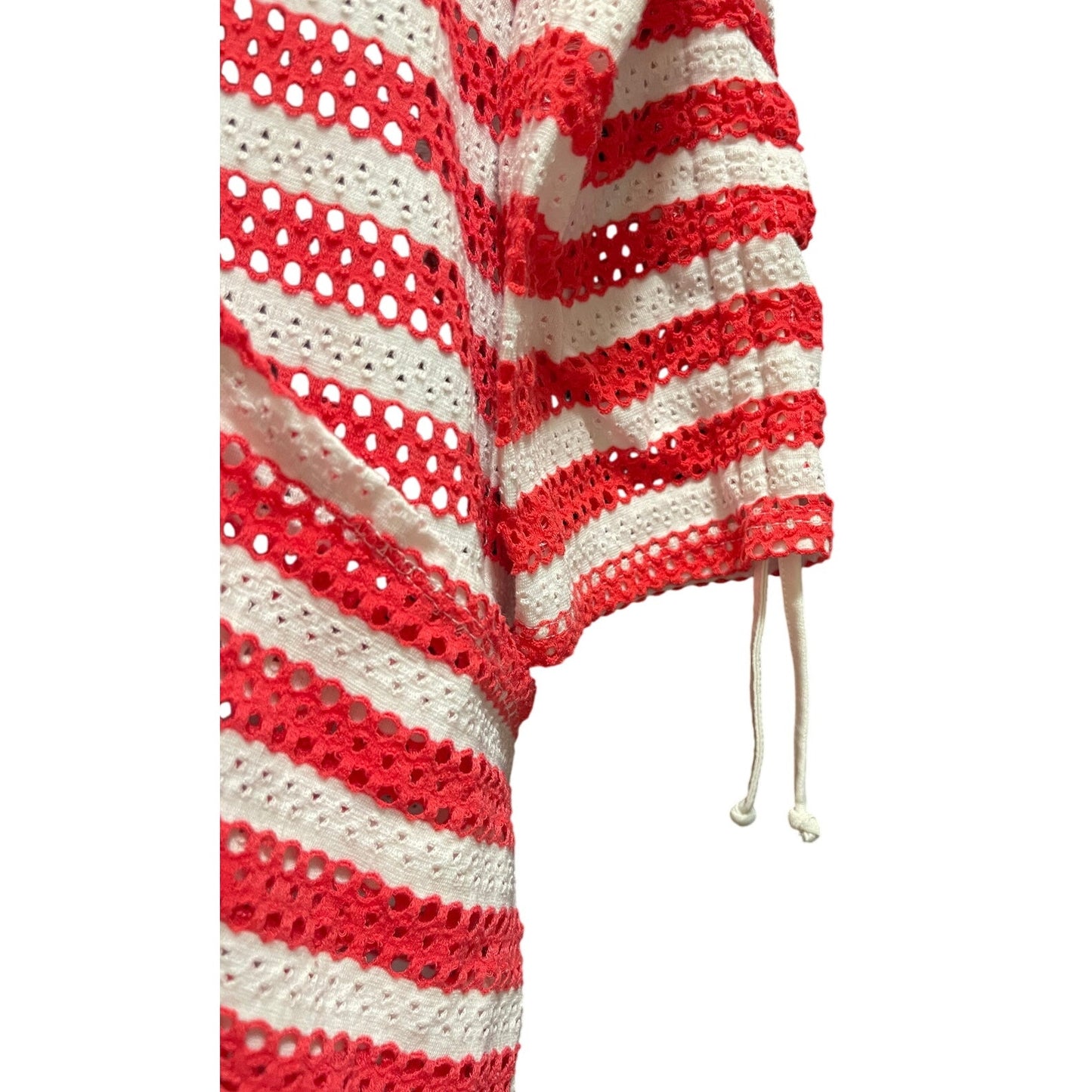 Forcynthia Beachwear Size Small Red & White Striped Open Knit Hooded Sweater