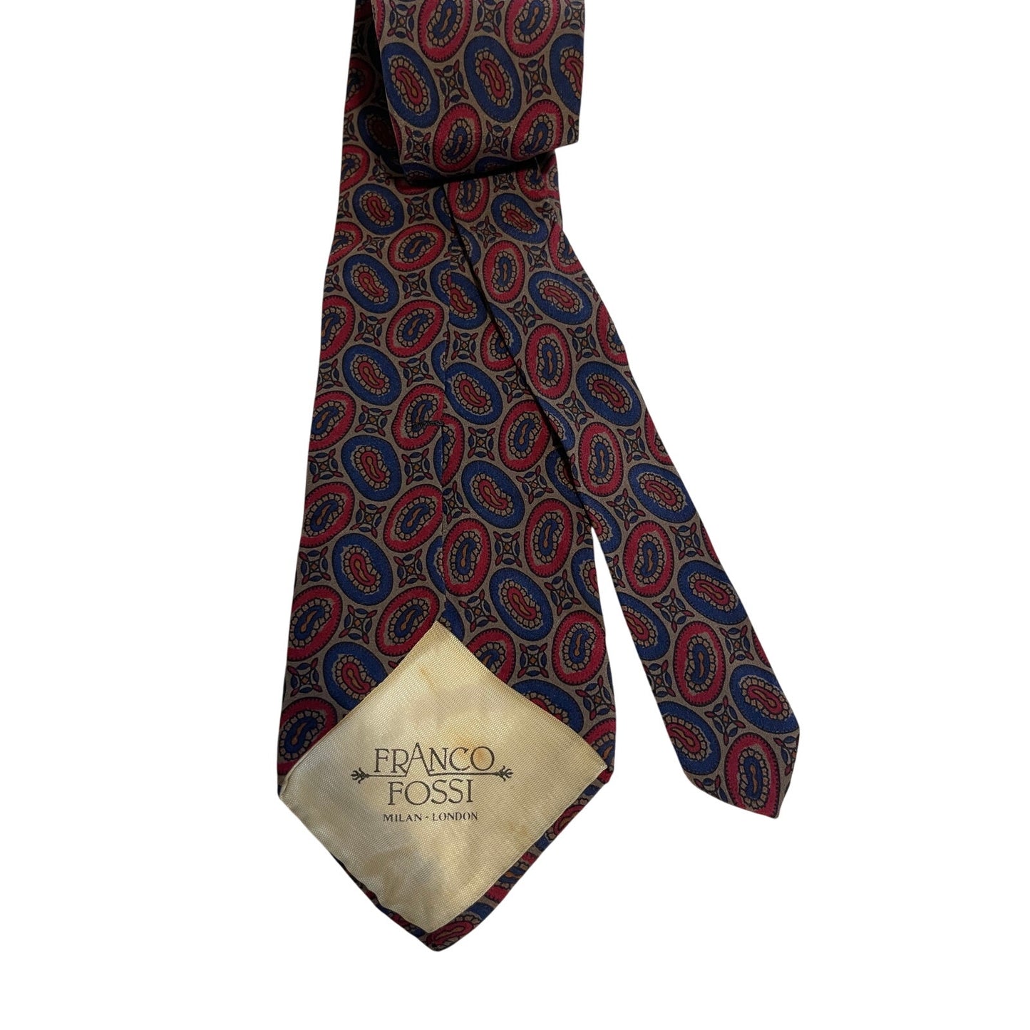 Vintage Franco Fossi Milan London 100% Silk Red Blue Oval Patterned Necktie