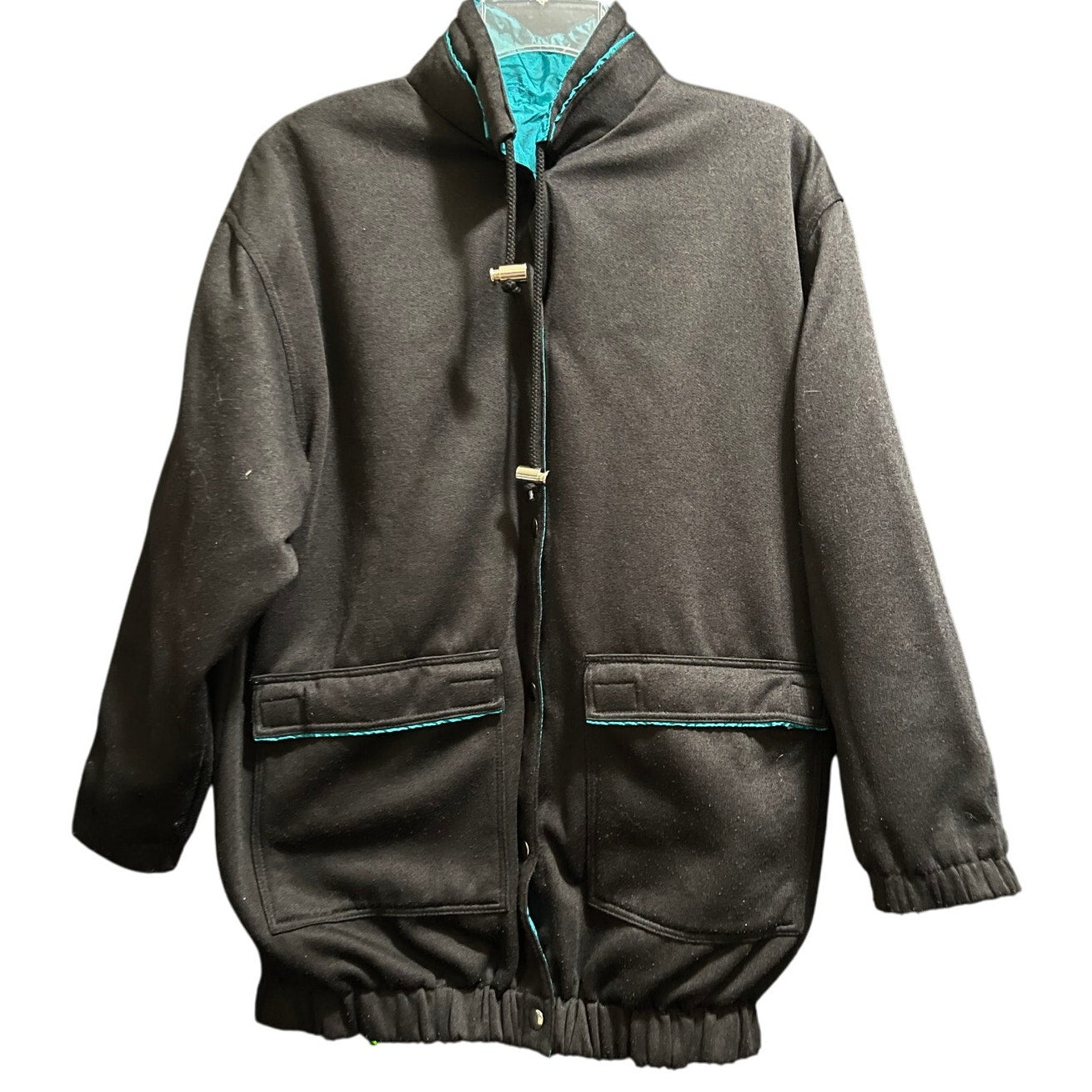 Vintage Teal and Black Reversible Windbreaker Jacket - Men's Small