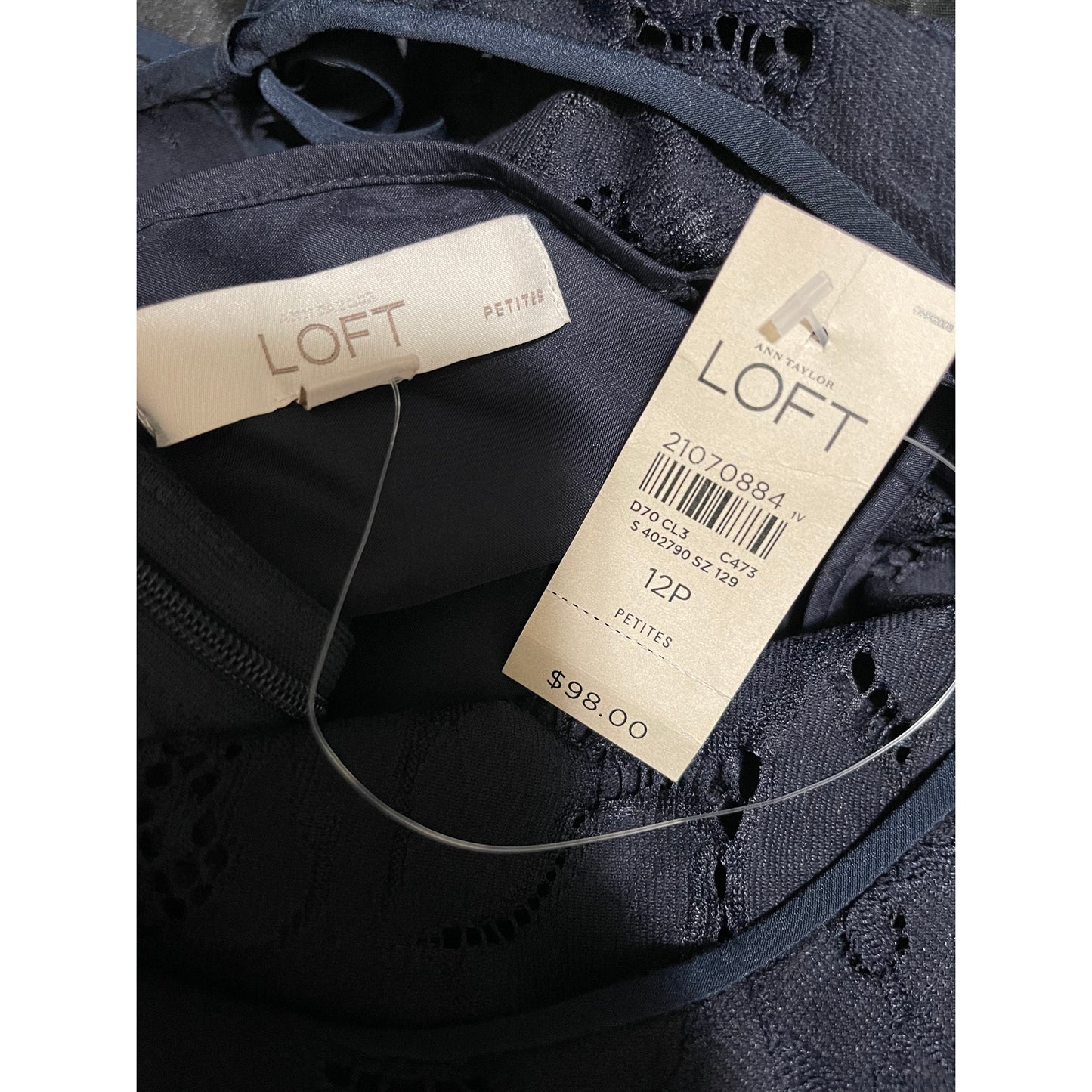 NWT Ann Taylor The LOFT Dark Navy Blue / Black Lace Midi Dress 12P - $98 MSRP