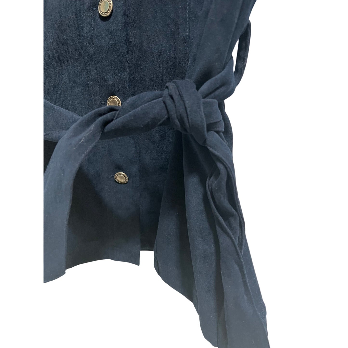 Vintage Cambridge Dry Goods - Medium - Navy Button Up Faux Suede Belted Vest