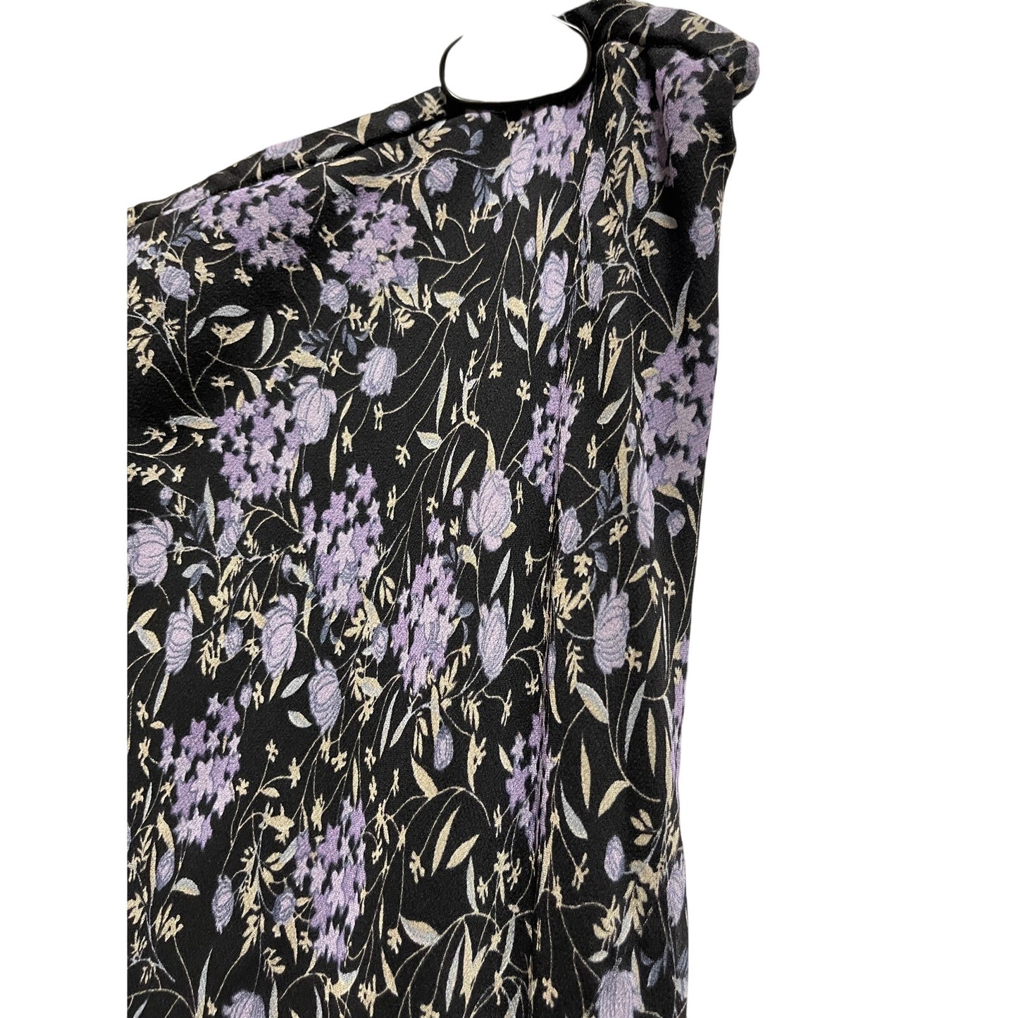 Sunny Leigh 100% Silk Black Purple Floral Mid/Max Skirt - Large