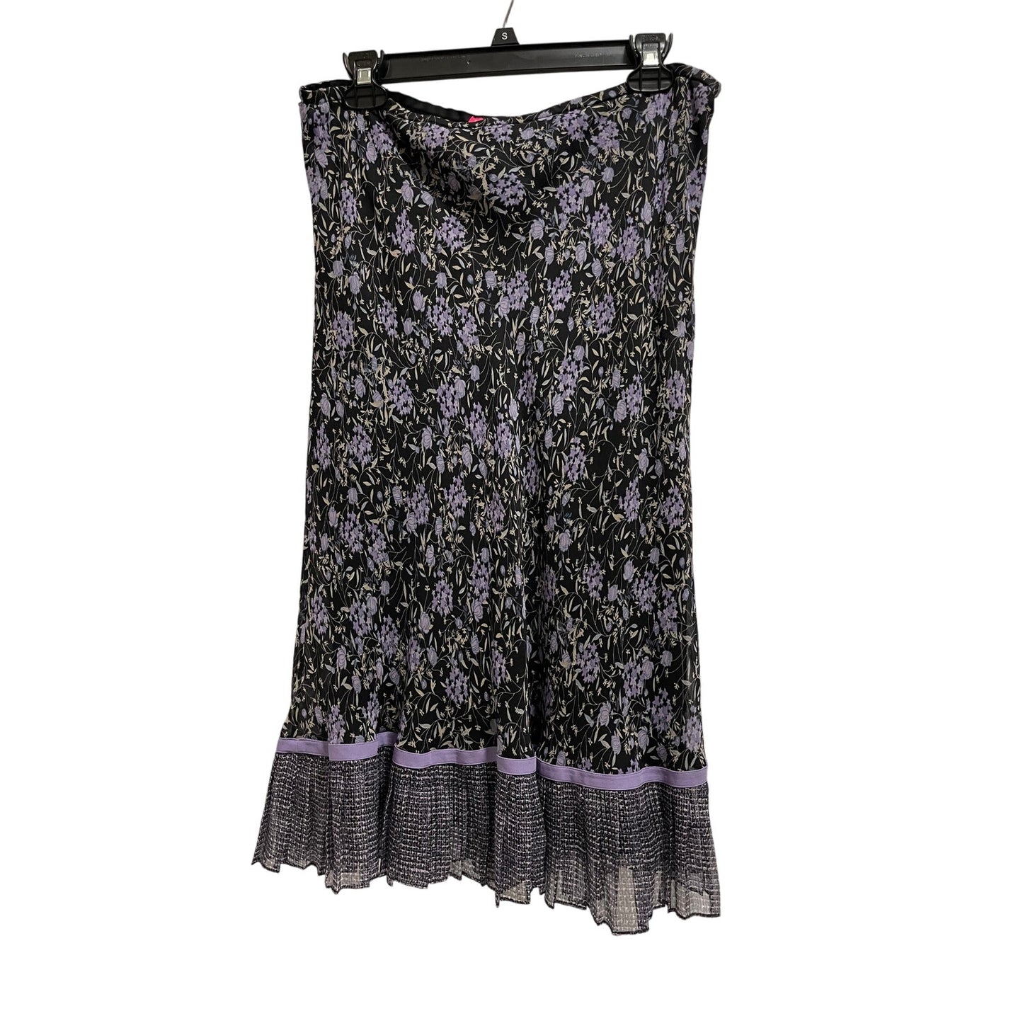 Sunny Leigh 100% Silk Black Purple Floral Mid/Max Skirt - Large