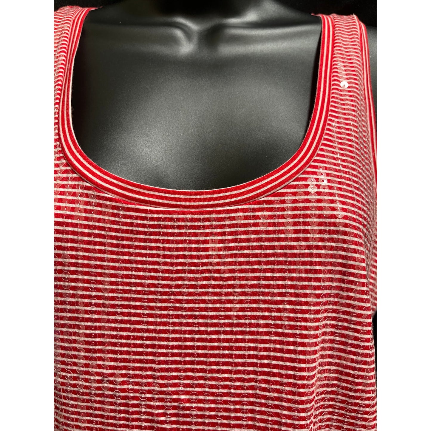 Ann Taylor Red & White Stripe Sequined Tank Top - Small