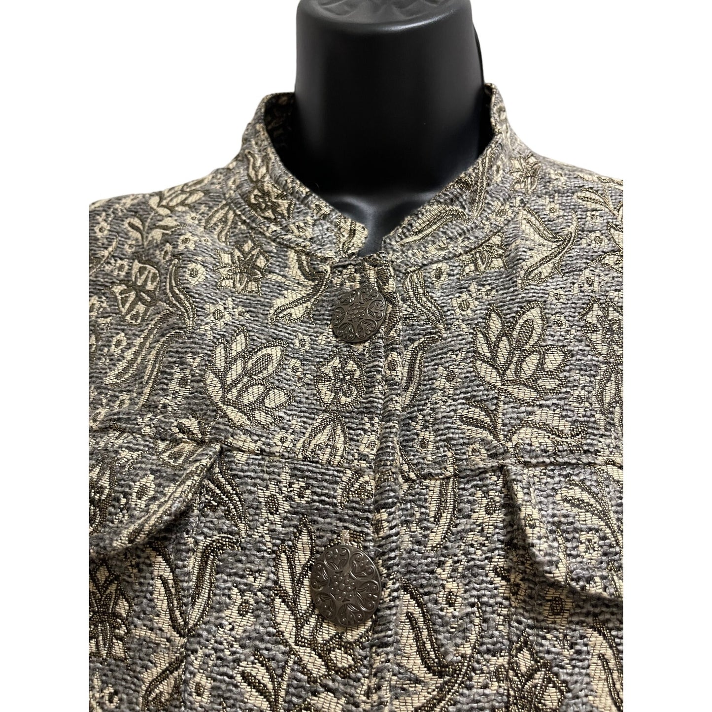 Chico's Embroidered Gold Button Front Carpet Jacket - Size 2