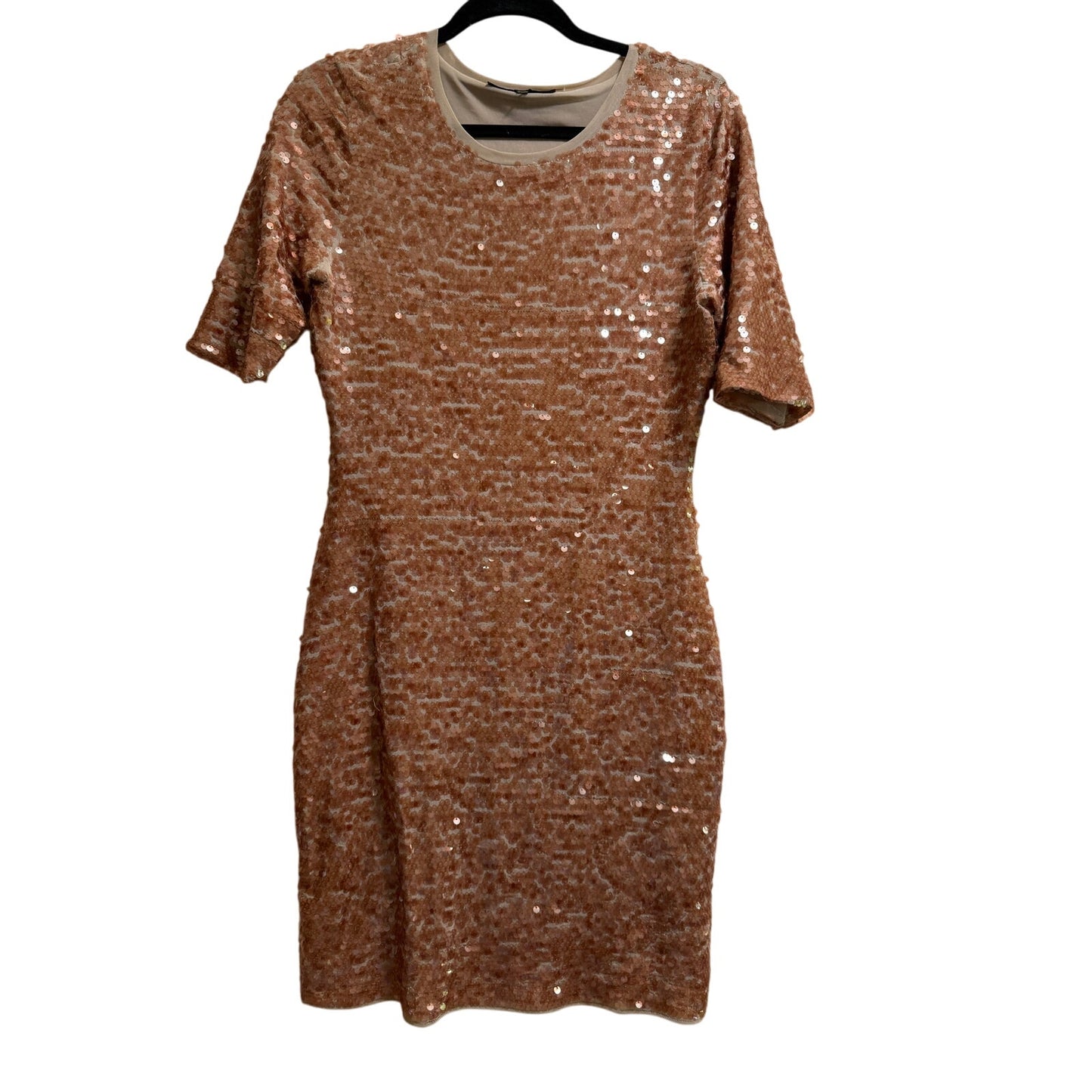 BCBG Maxazria Medium Sequined Brown Short Sleeve Dress