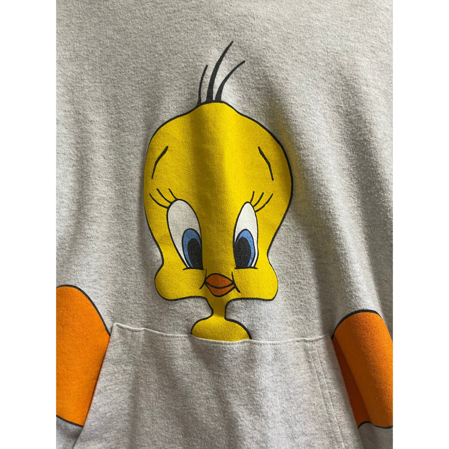 Vintage 90's Looney Tunes Tweety Bird Grey Pullover Hoodie - Large