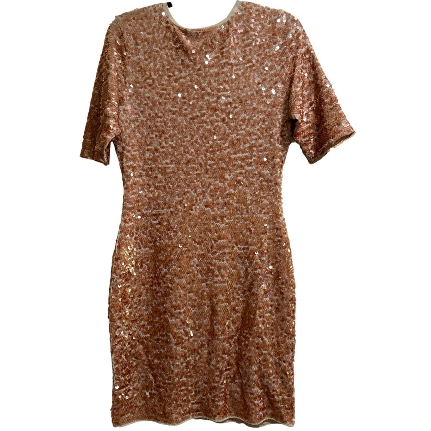 BCBG Maxazria Medium Sequined Brown Short Sleeve Dress
