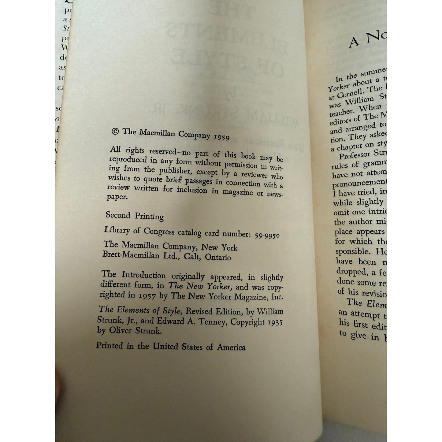 The Elements of Style - William Strunk Jr & E.B. White - 2nd Printing 1959