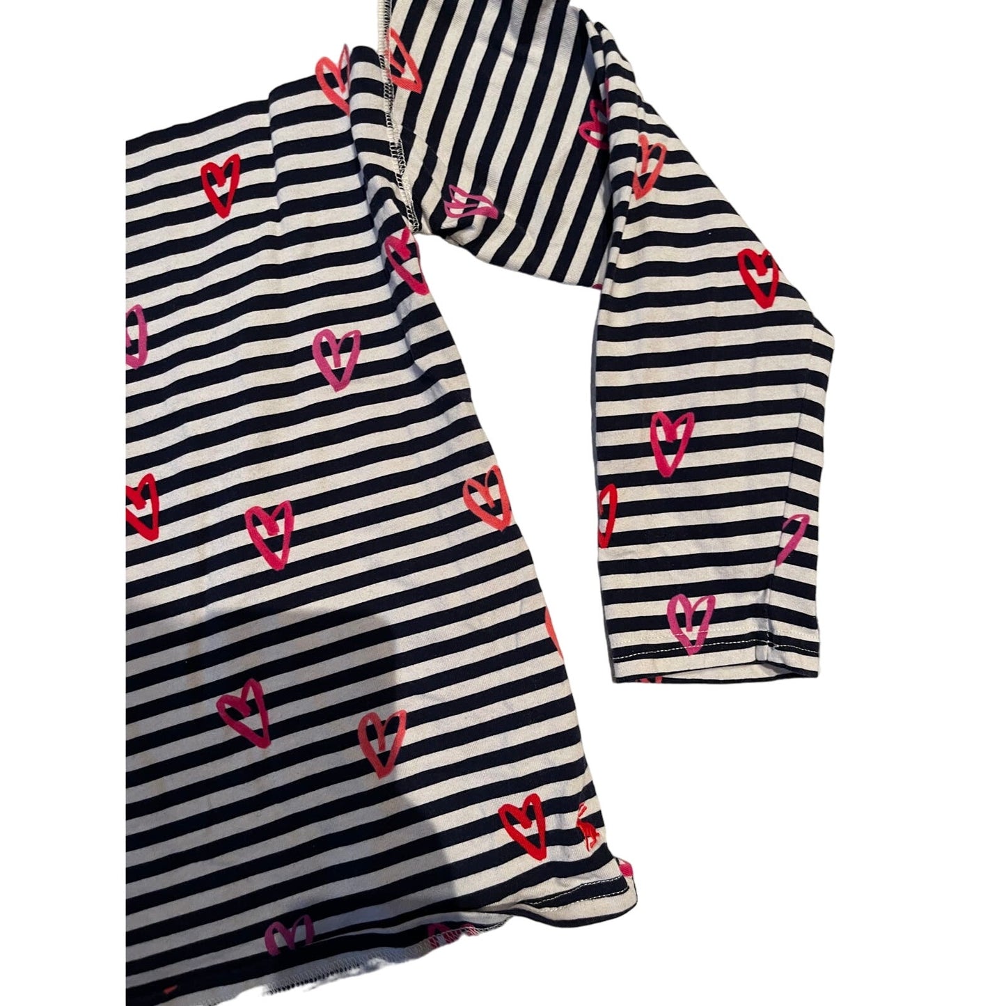 Joules Women's Size 8 Long Sleeve Black & White Striped Shirt w/ Red Hearts