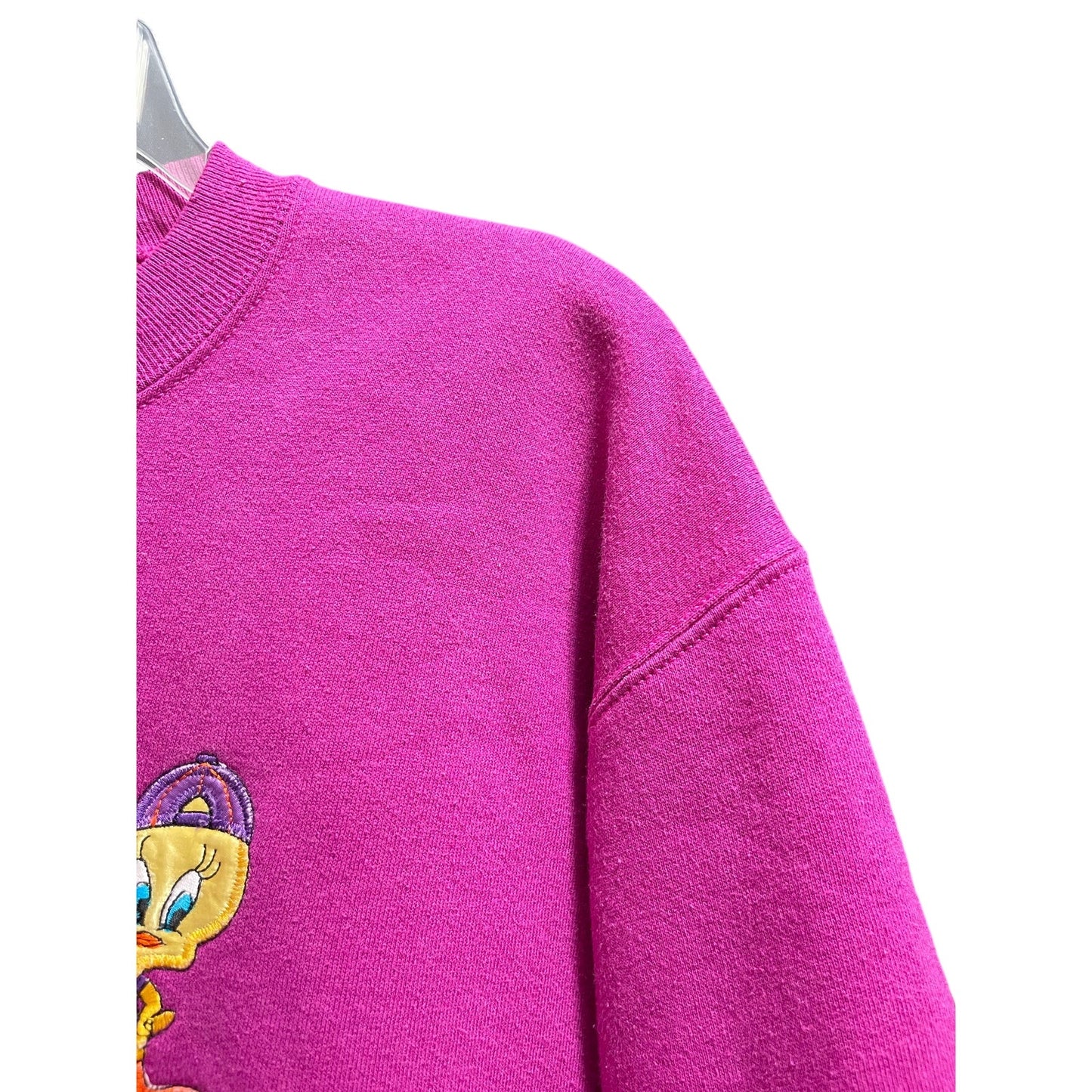 Vintage 90's Looney Tunes Tweety Bird Embroidered Pink Purple Sweatshirt - Large