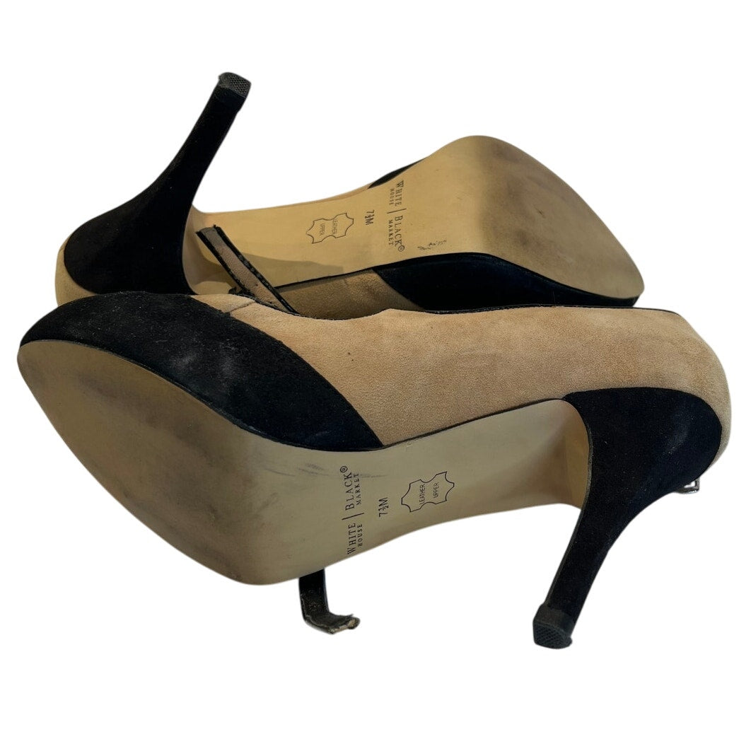 White House Black Market Tan & Black Leather Pumps - 7.5M