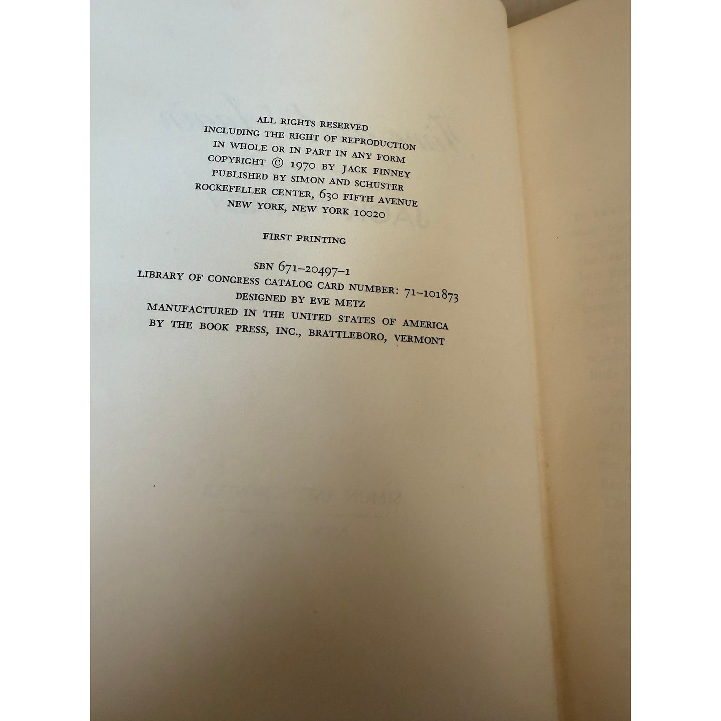 Time and Again - Jack Finney - 1st Printing - 1970 - Hardcover - No Dust Jacket