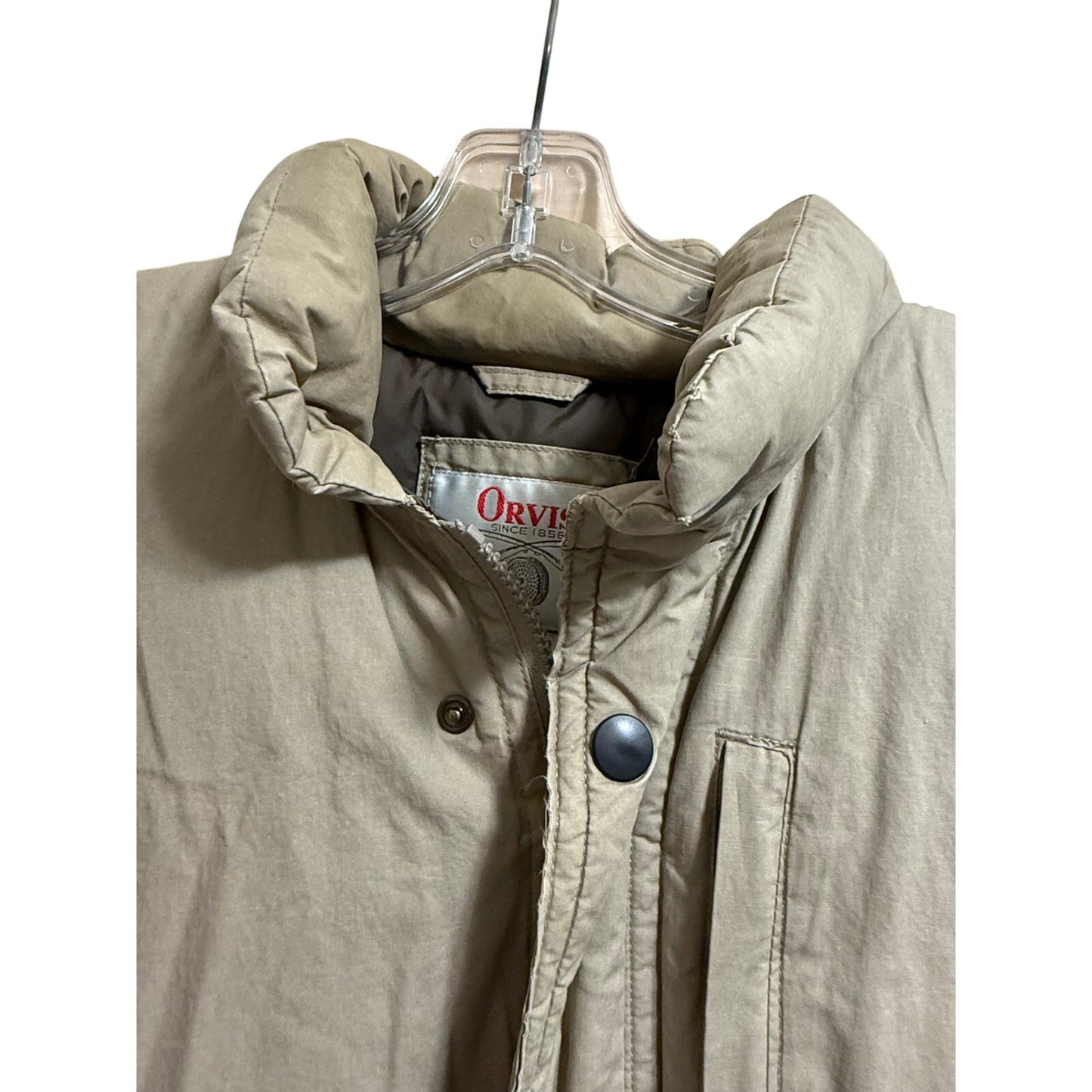Vintage Orvis Goose Down Puffer Vest Medium Beige Tan Full Zip