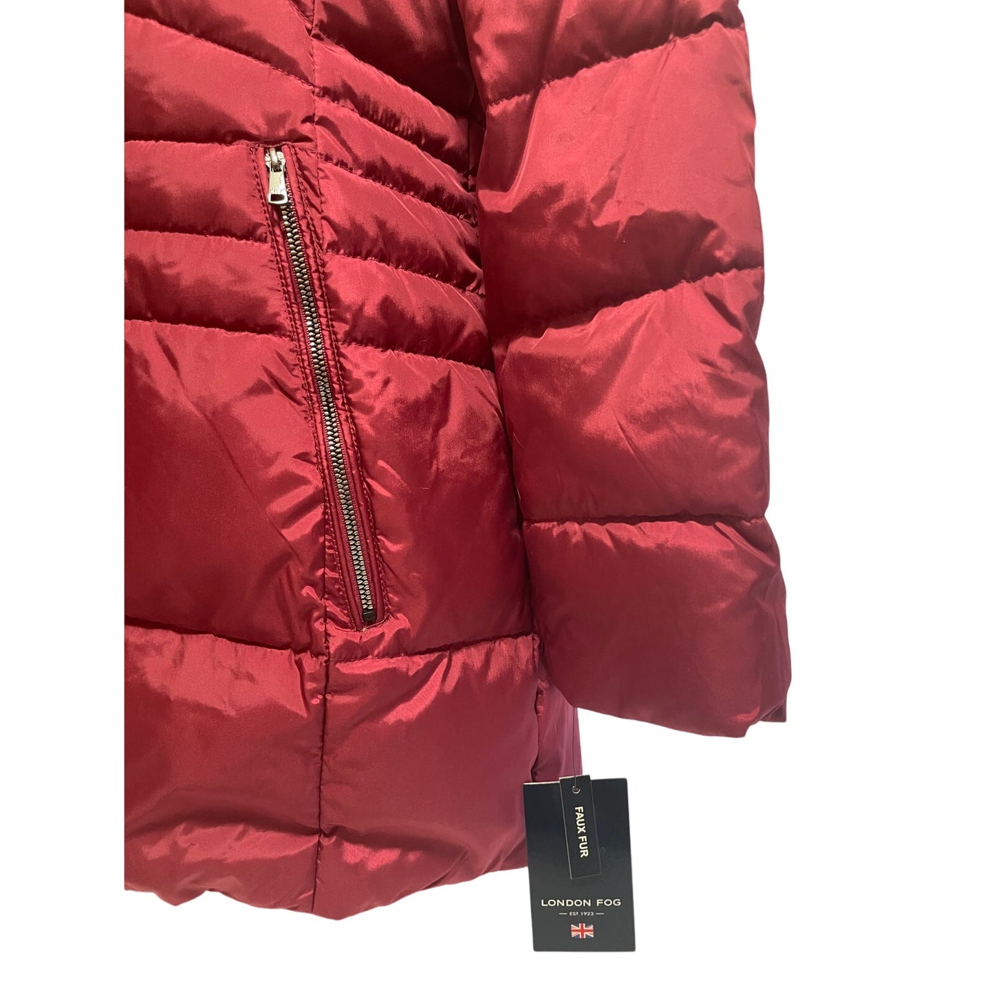 NWT London Fog Rhubarb Hooded Quilted Down Hooded Long Padded Coat