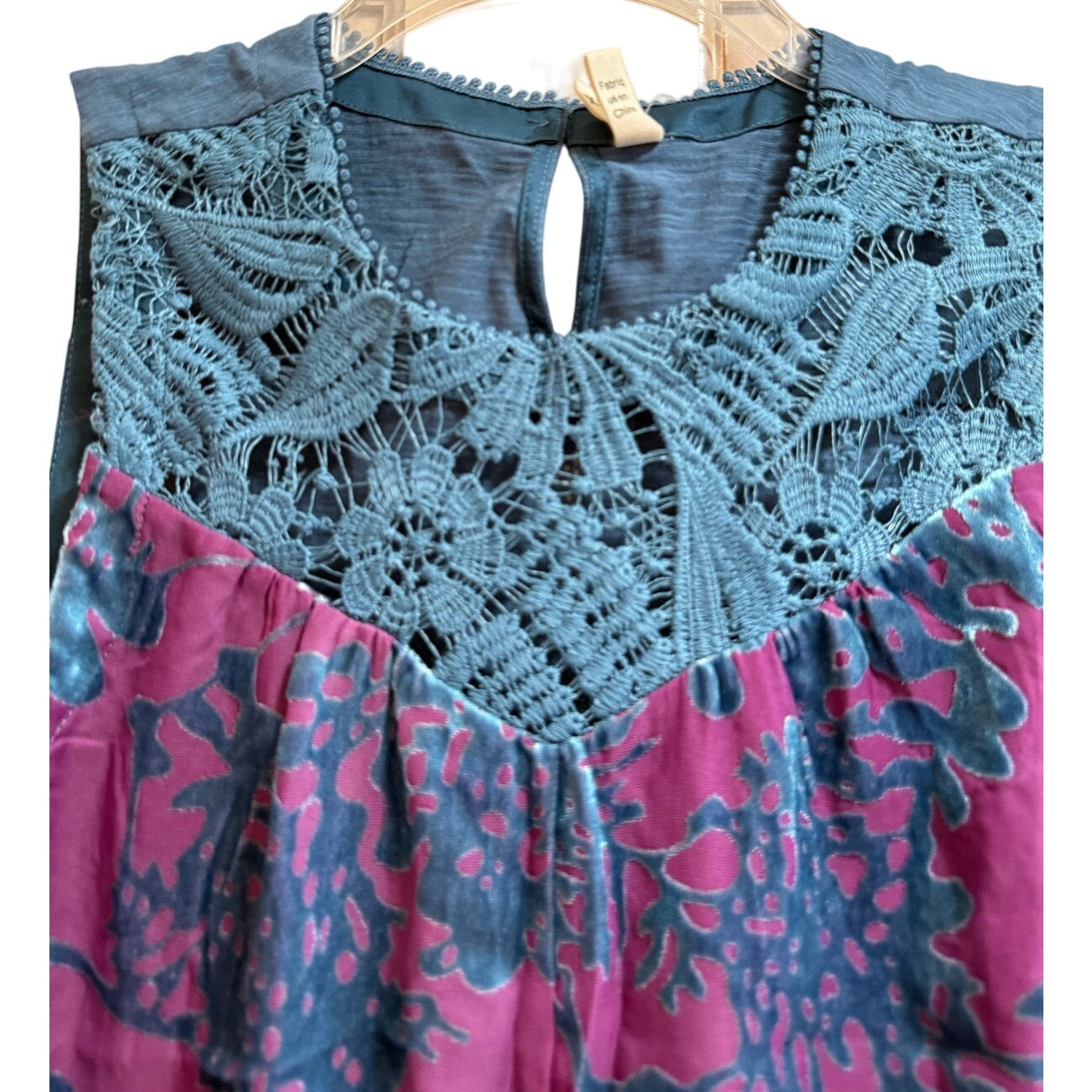 Anthropologie Pink Blue Velvet Sleeveless Blouse - XS - NWT