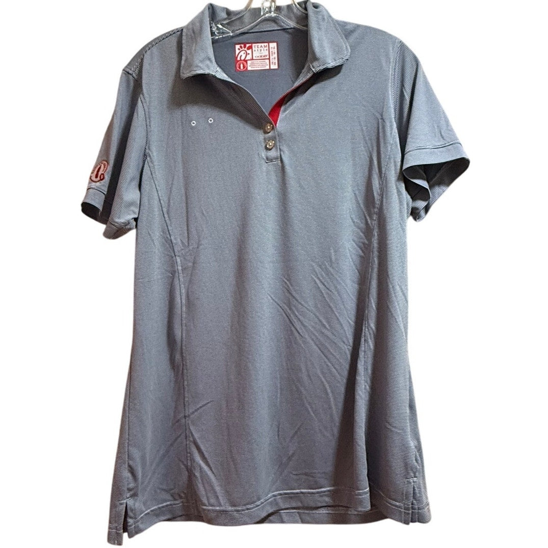 Oobē Blue White Pin Stripe Short Sleeve Polo - Size Large