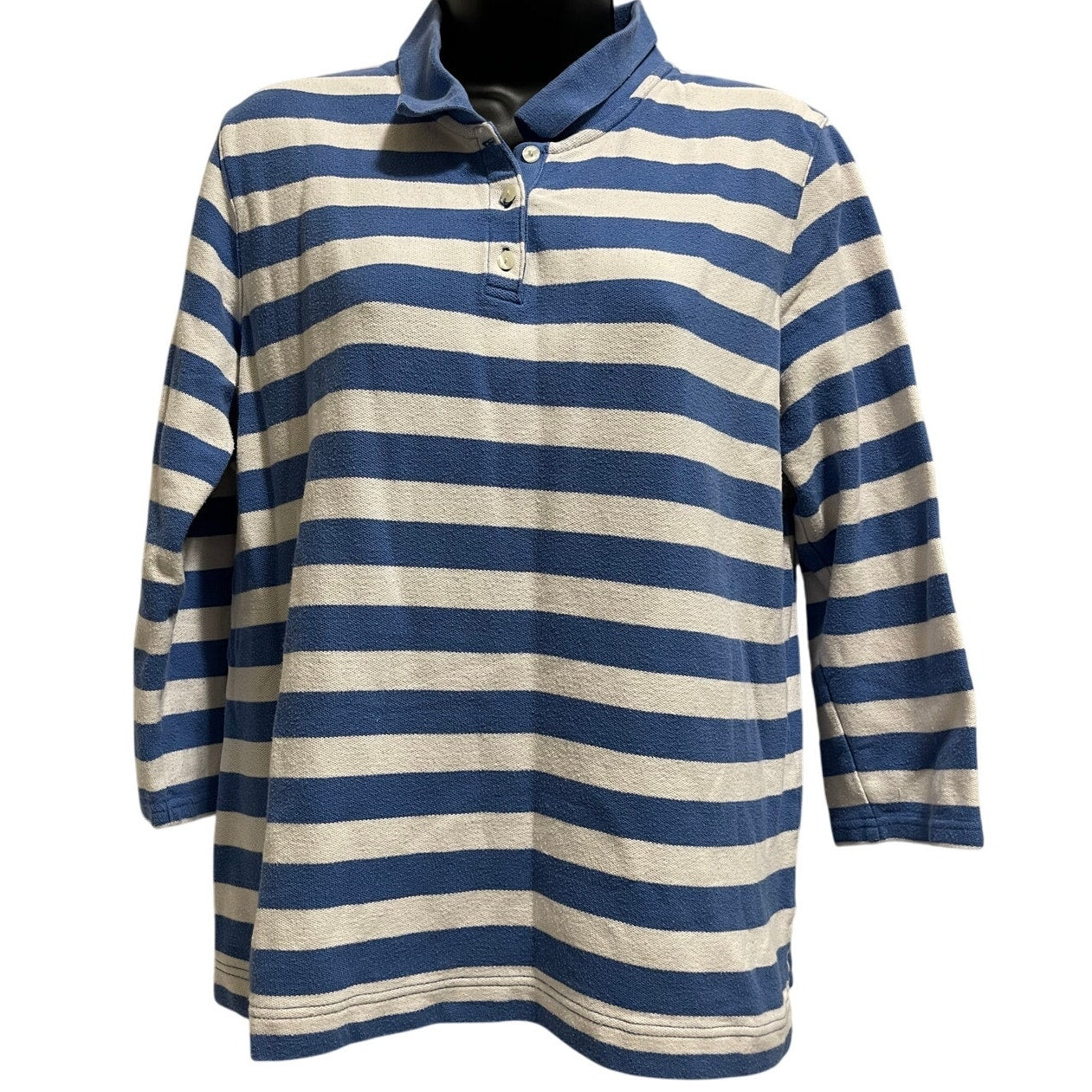 Croft & Barrow Blue & White Long Sleeve Polo Shirt - Size Large