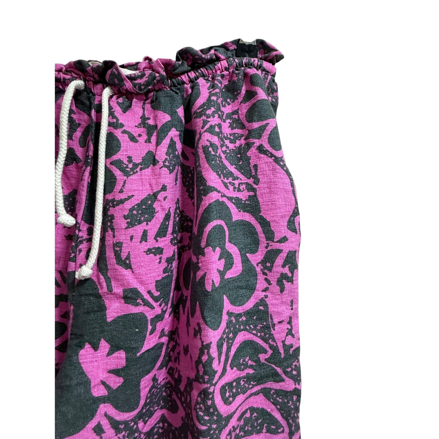 Back Beat Co. Size Medium Pink & Black Print Drawstring Pants - 100% Linen