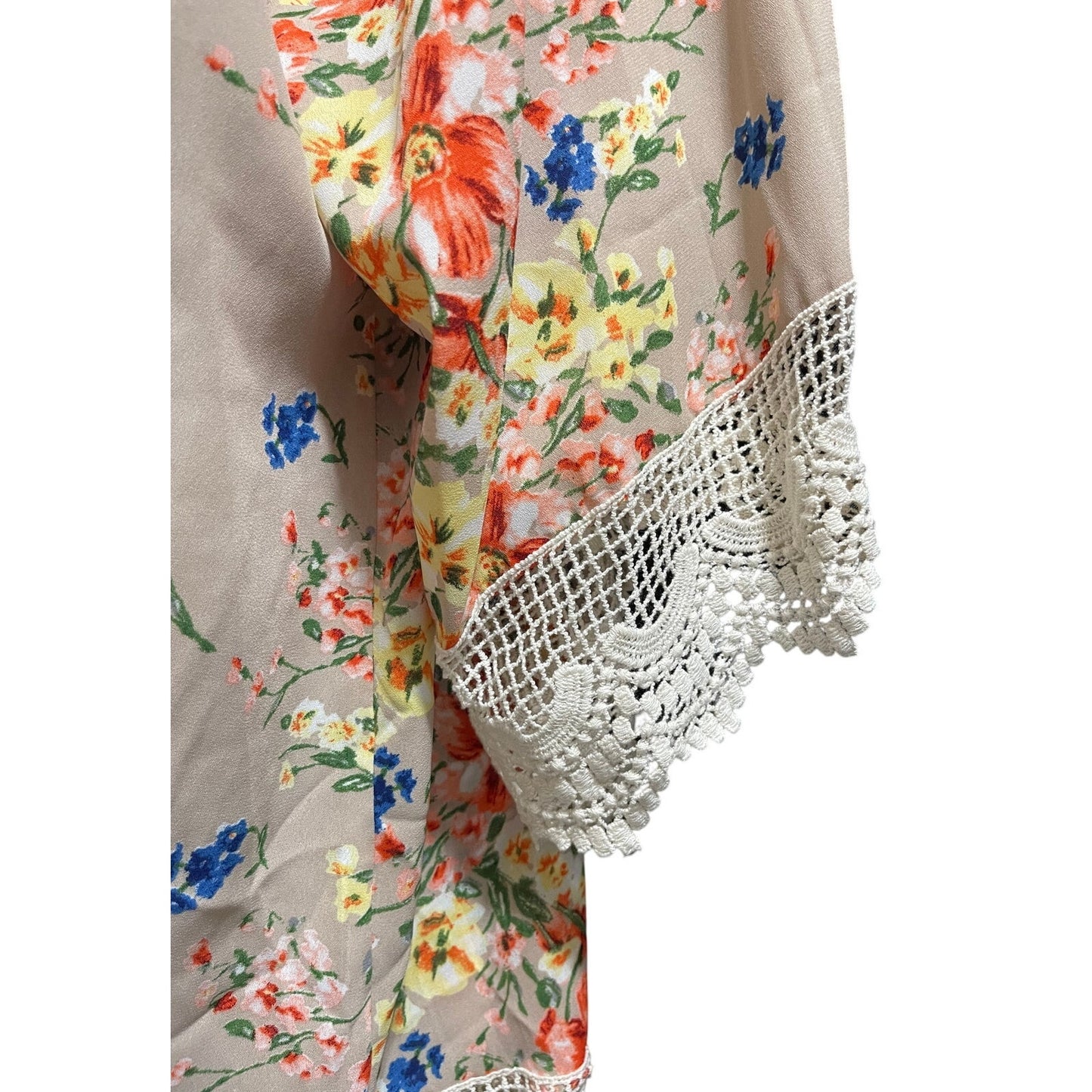Umgee Tan and Pink Floral Print Cardigan / Shrug - Size Small - NWT
