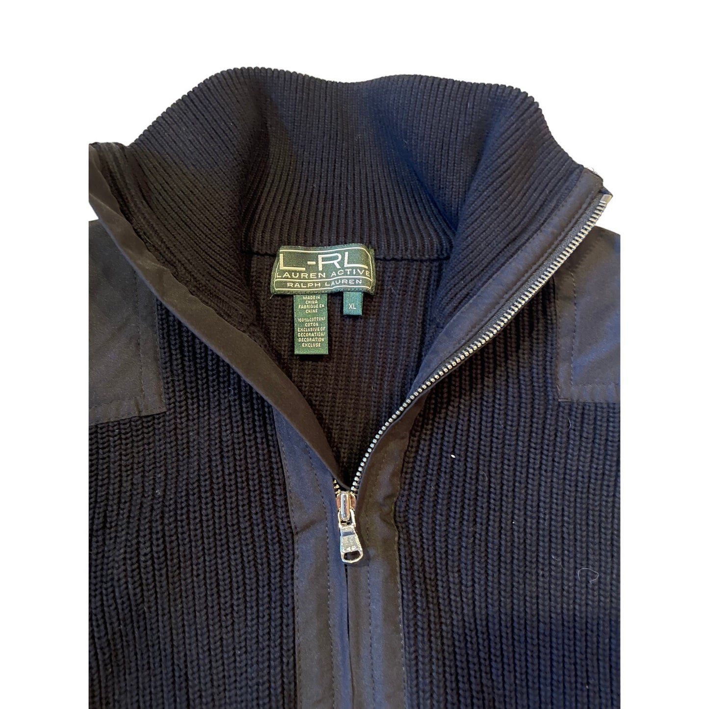 L-RL - Ralph Lauren Active - Black Knit Jacket 100% Cotton - Women's XL