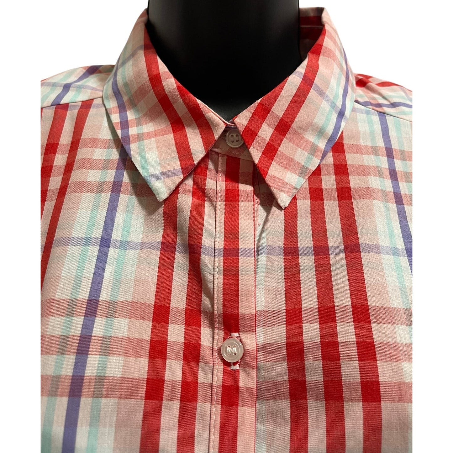 New York & Company Pink Plaid Poplin 3/4 Sleeve Button Up - Size Medium