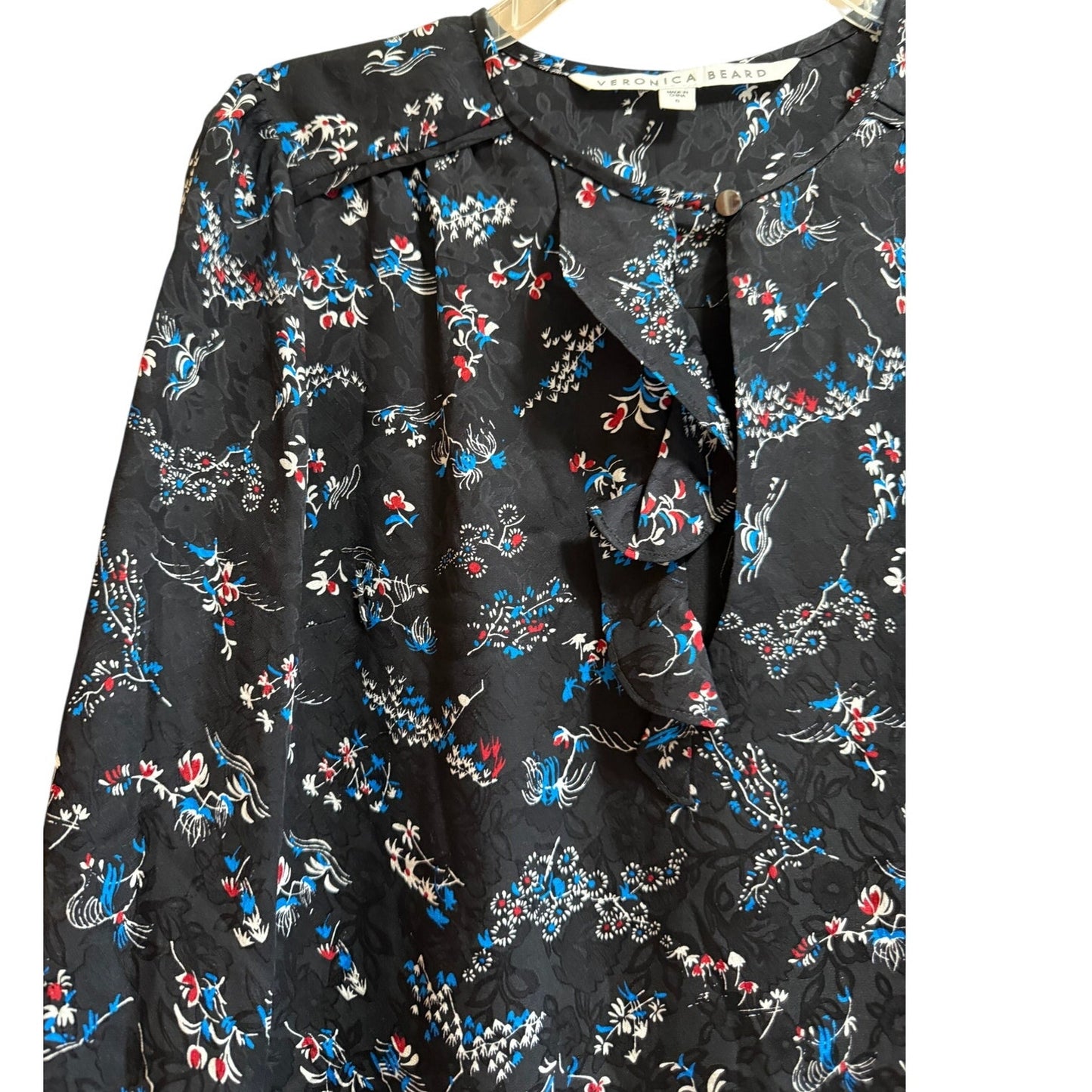 Veronica Beard Black Floral Silk Long Sleeve Mini Dress - Size 6