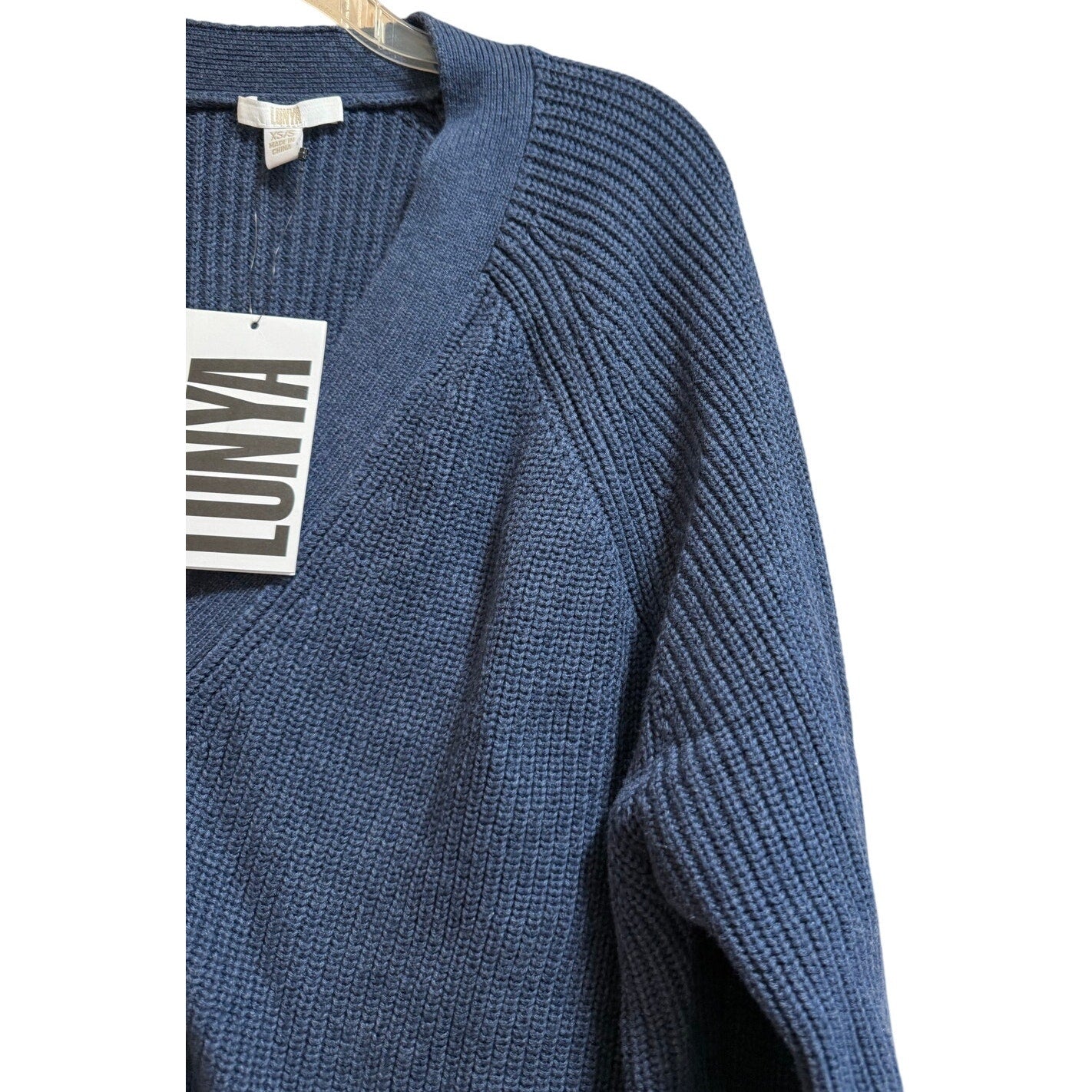Lunya Small Dark Navy Blue Cozy Cotton Silk Button Front Knit Cardigan - NWT