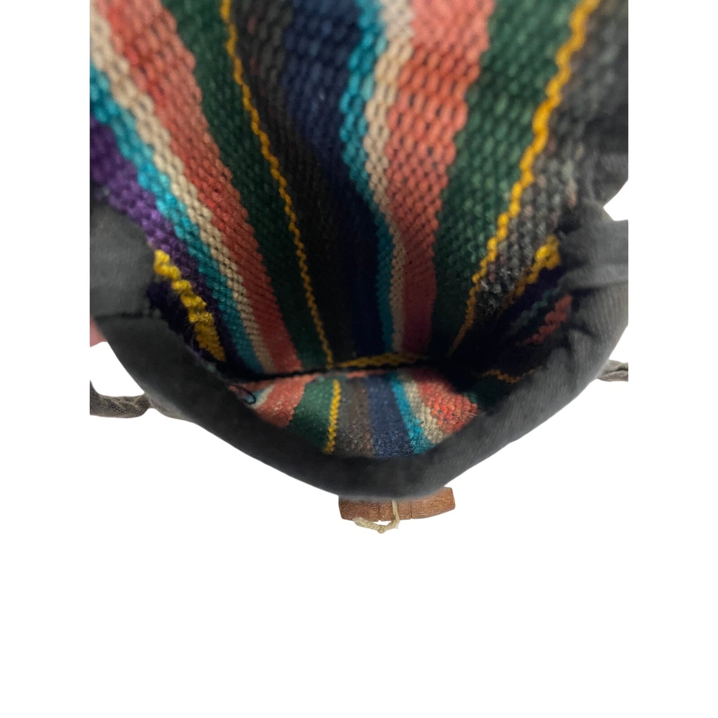 Vintage Woven Striped Crossbody Bag with Wood Closure