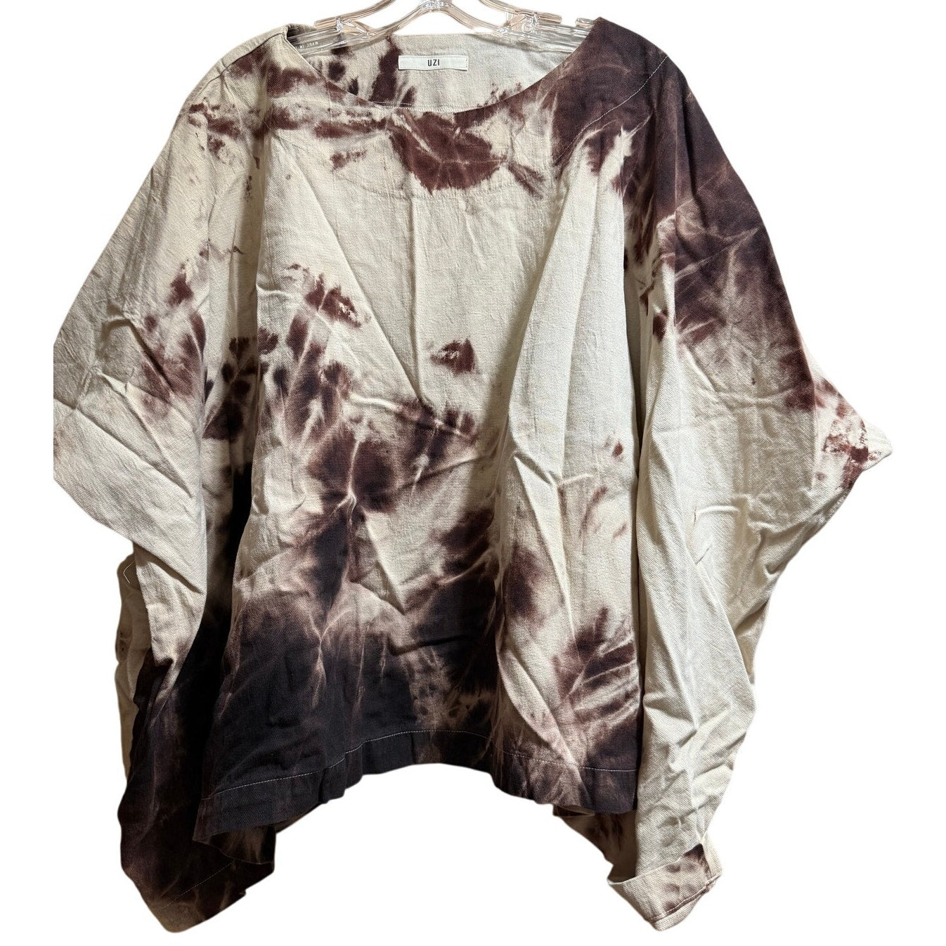 UZI One Size Brown and Tan Tie Dye Caftan Blouse Box Top