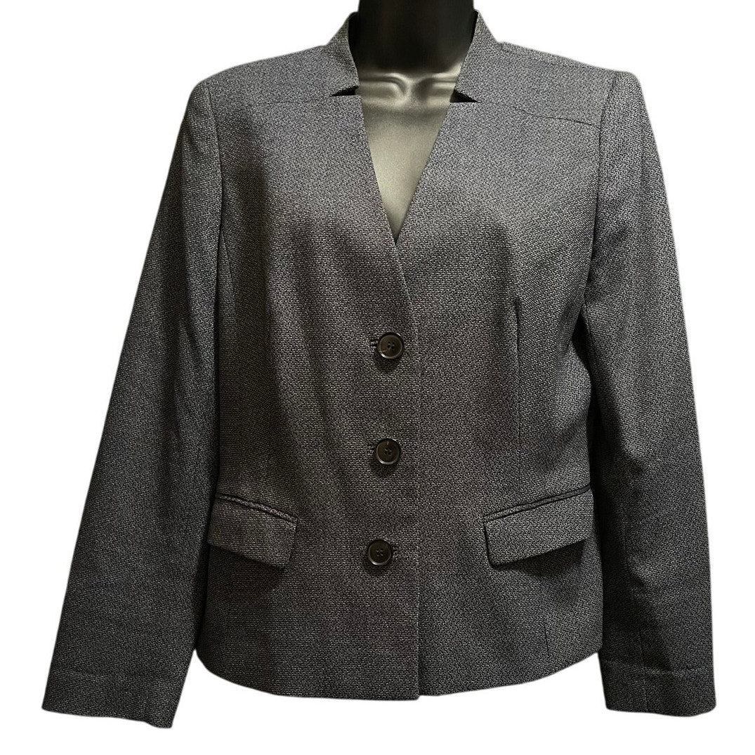 Lafayette 148 New York Size 12 Petite Navy Blue / Gray Blazer