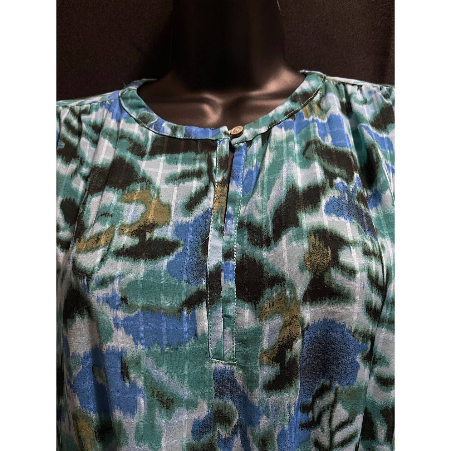 See U Soon Blue Abstract Print Long Sleeve Dress - Size Small