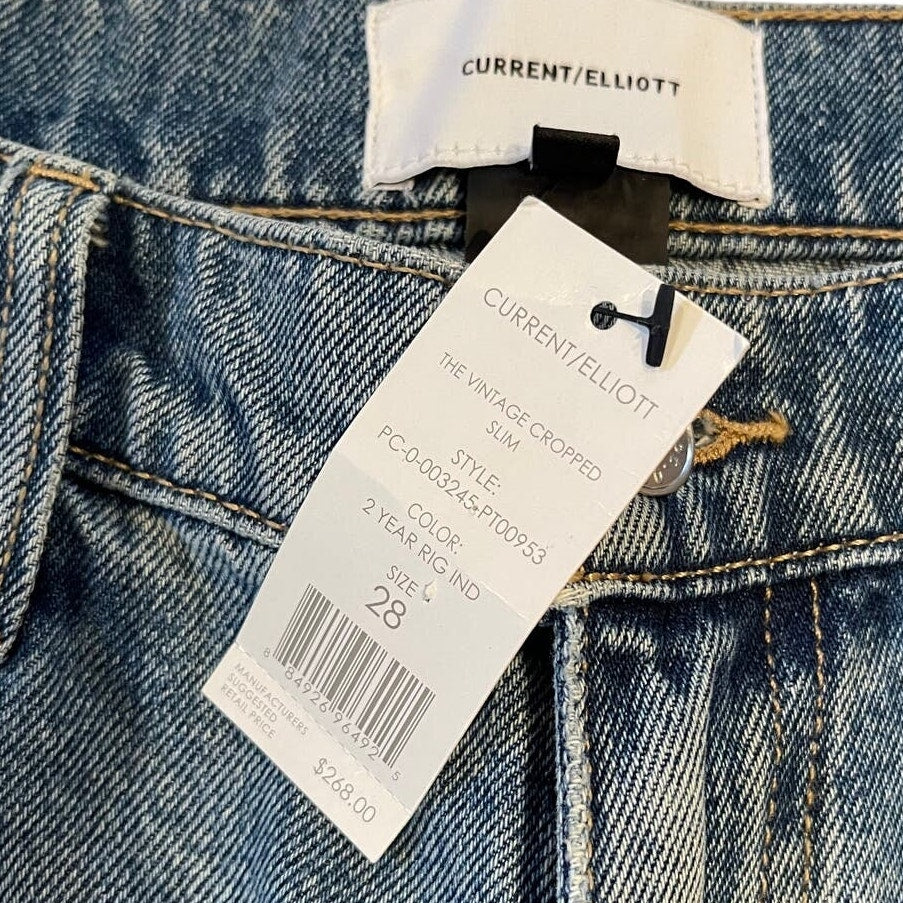 NWT Current Elliott Women's Size 28 Vintage Cropped Slim Blue Jeans $268 MSRP