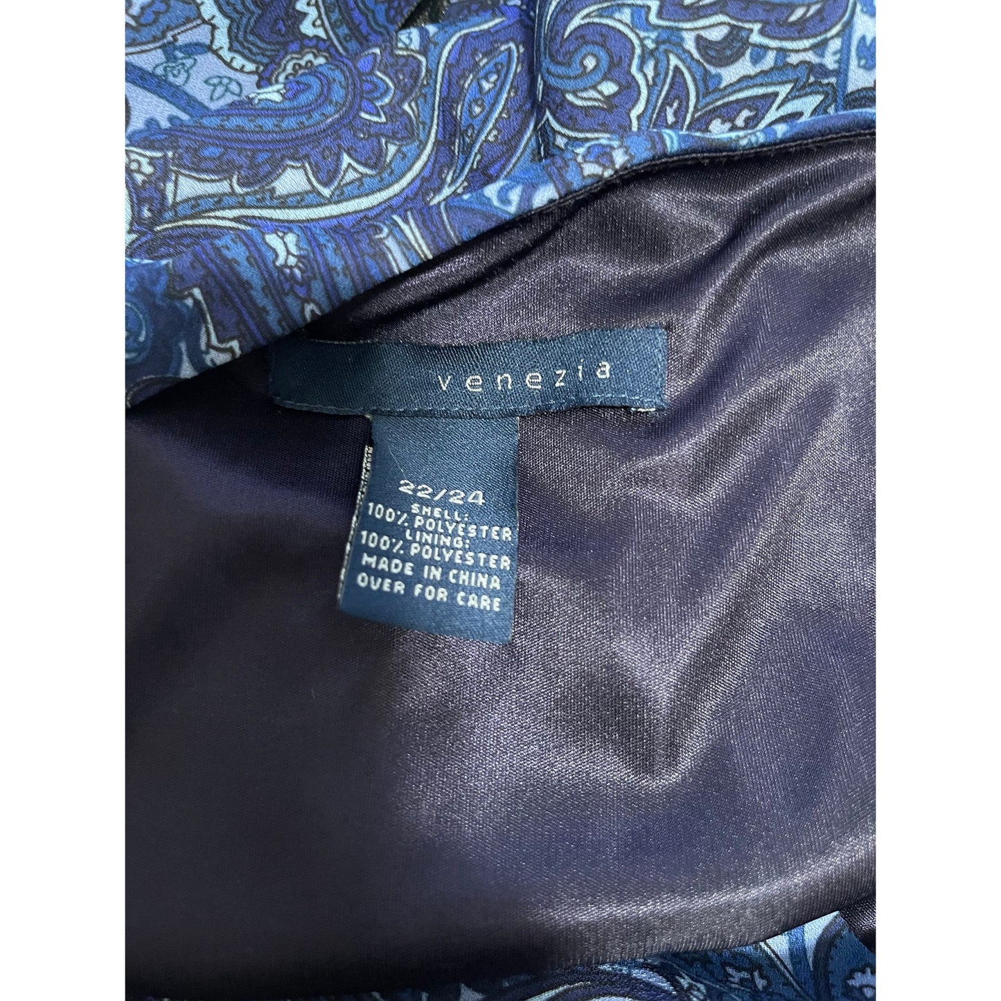 Venezia Women's Size 22 Sleeveless Blue Paisley Print Dress