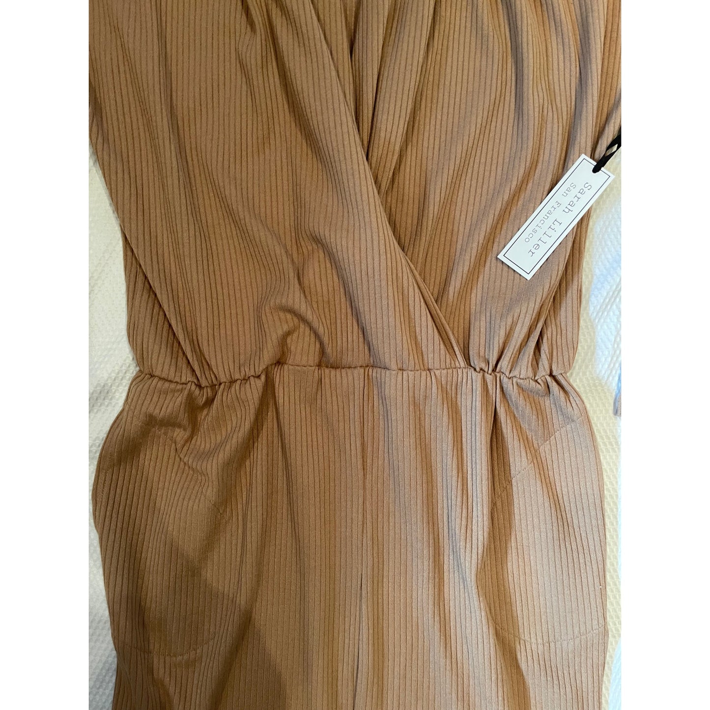 NWT Sarah Liller San Francisco Tan / Brown Ribbed Long Sleeve Dress $219 MSRP