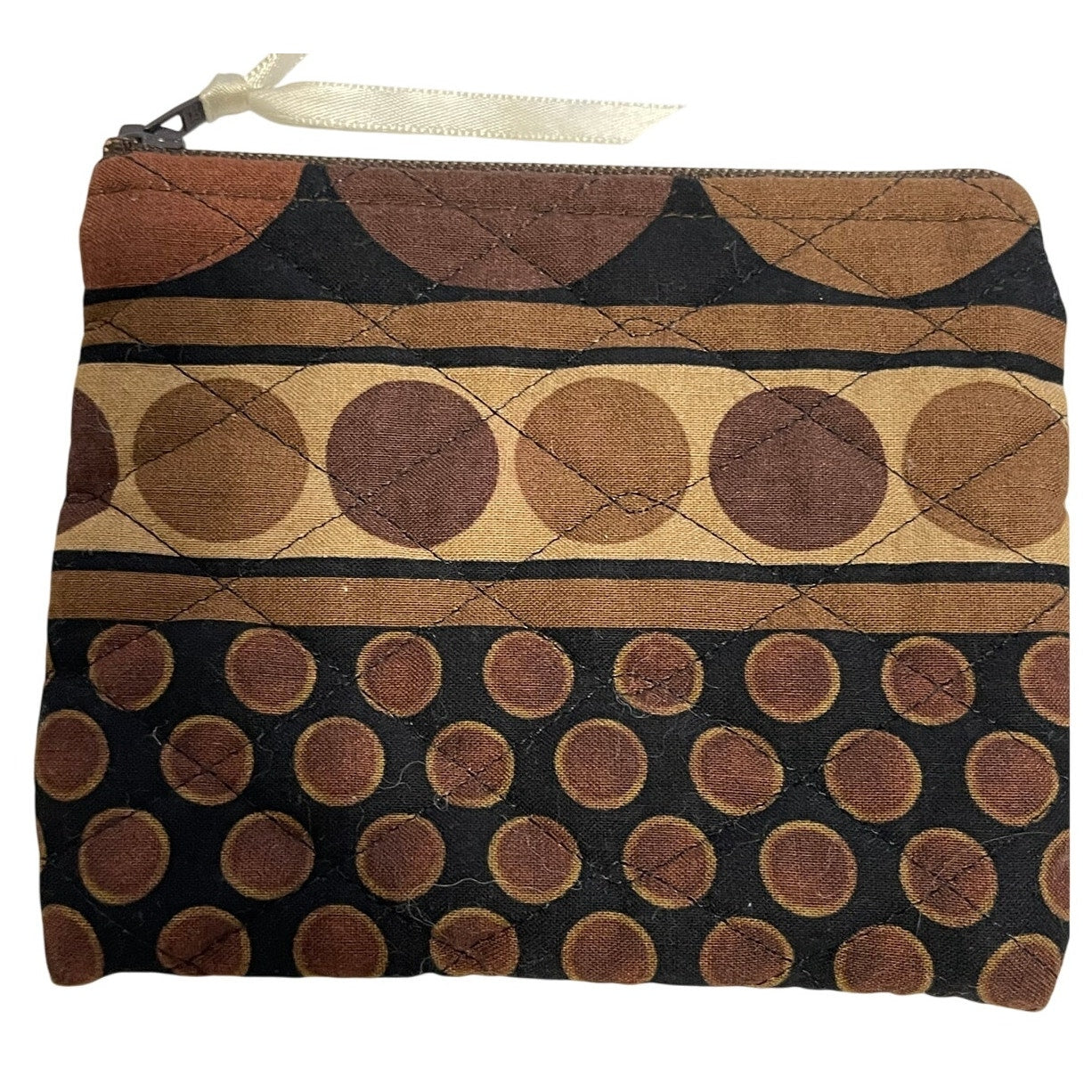 Y2K Quilted Zip Top Clutch Purse / Wallet - Unbranded - Brown Patterned