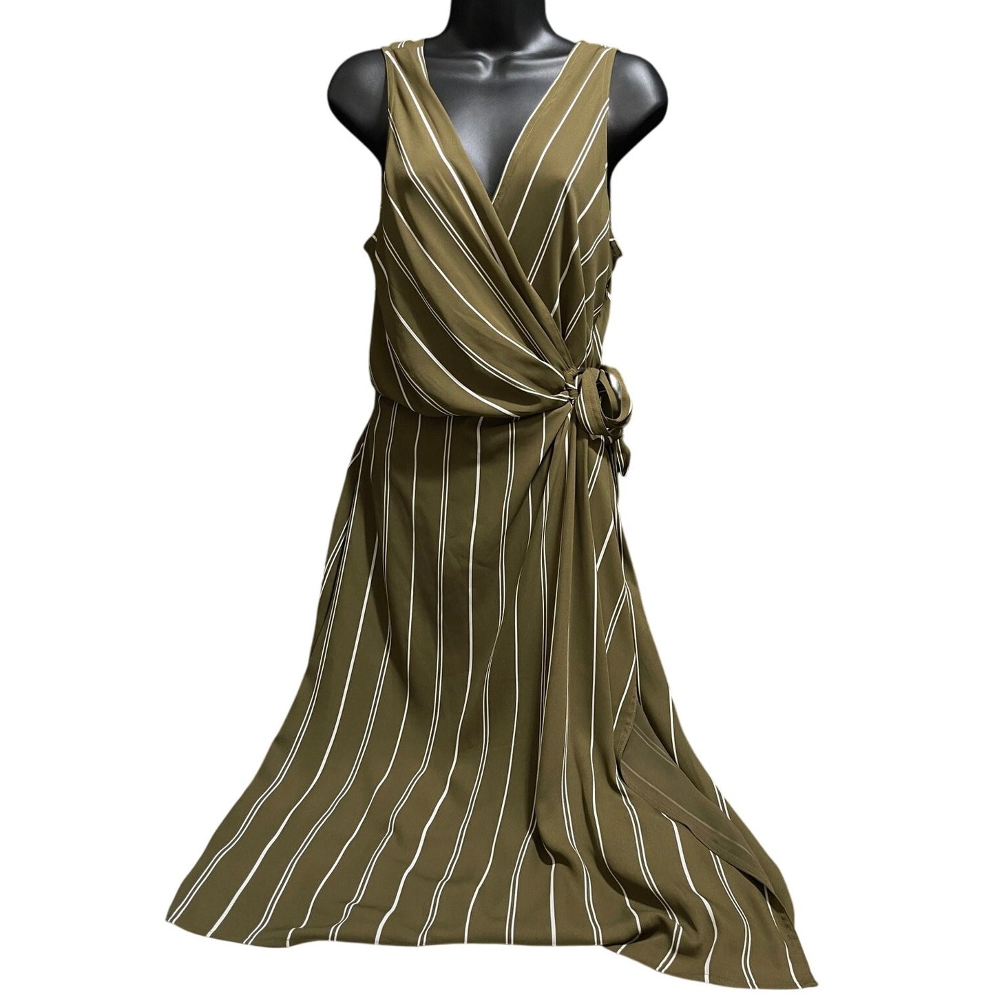 Ann Taylor Olive Green & White Striped Sleeveless Dress - Size 8