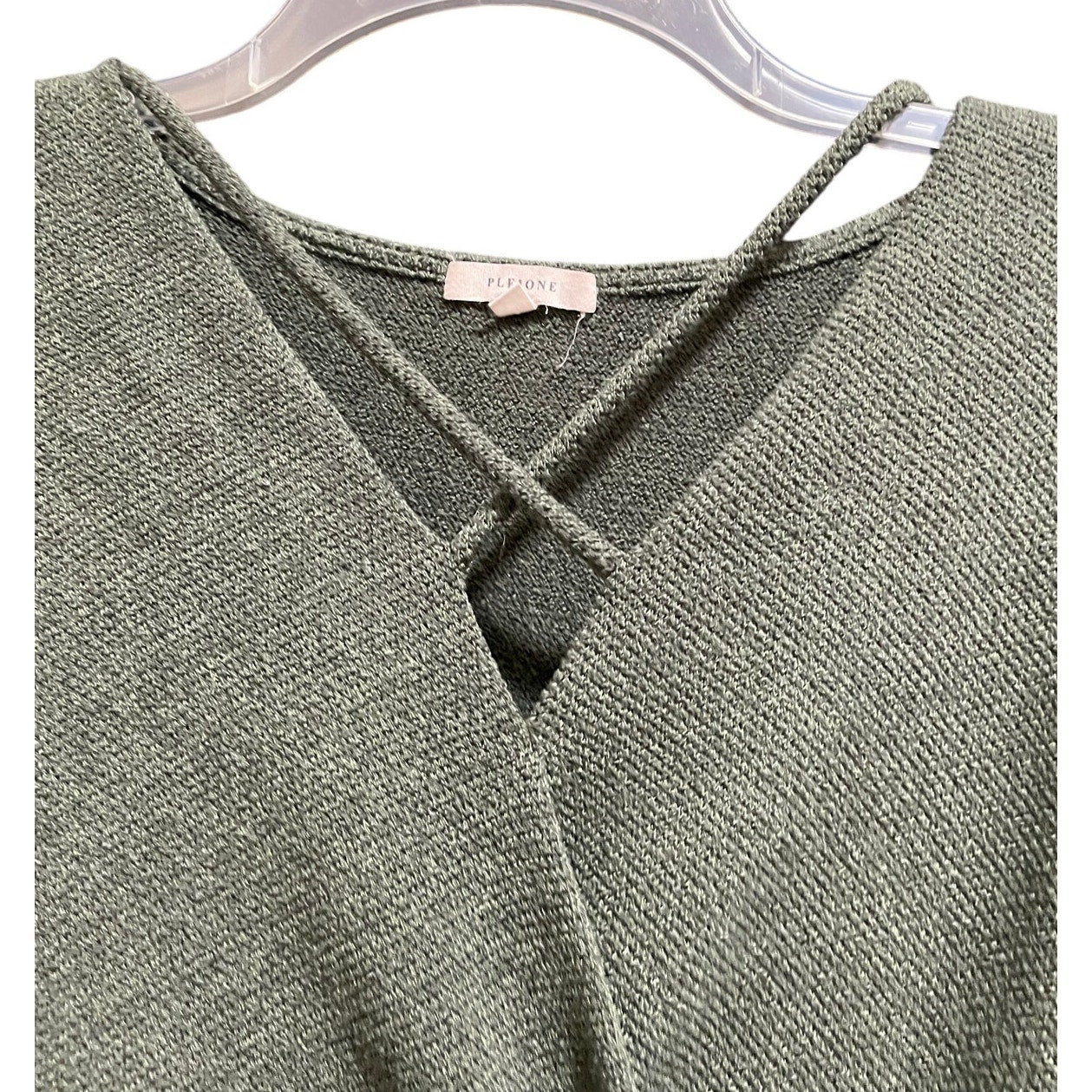 Pleione Olive Green Knit Long Sleeve Sweater Blouse - Large Petite